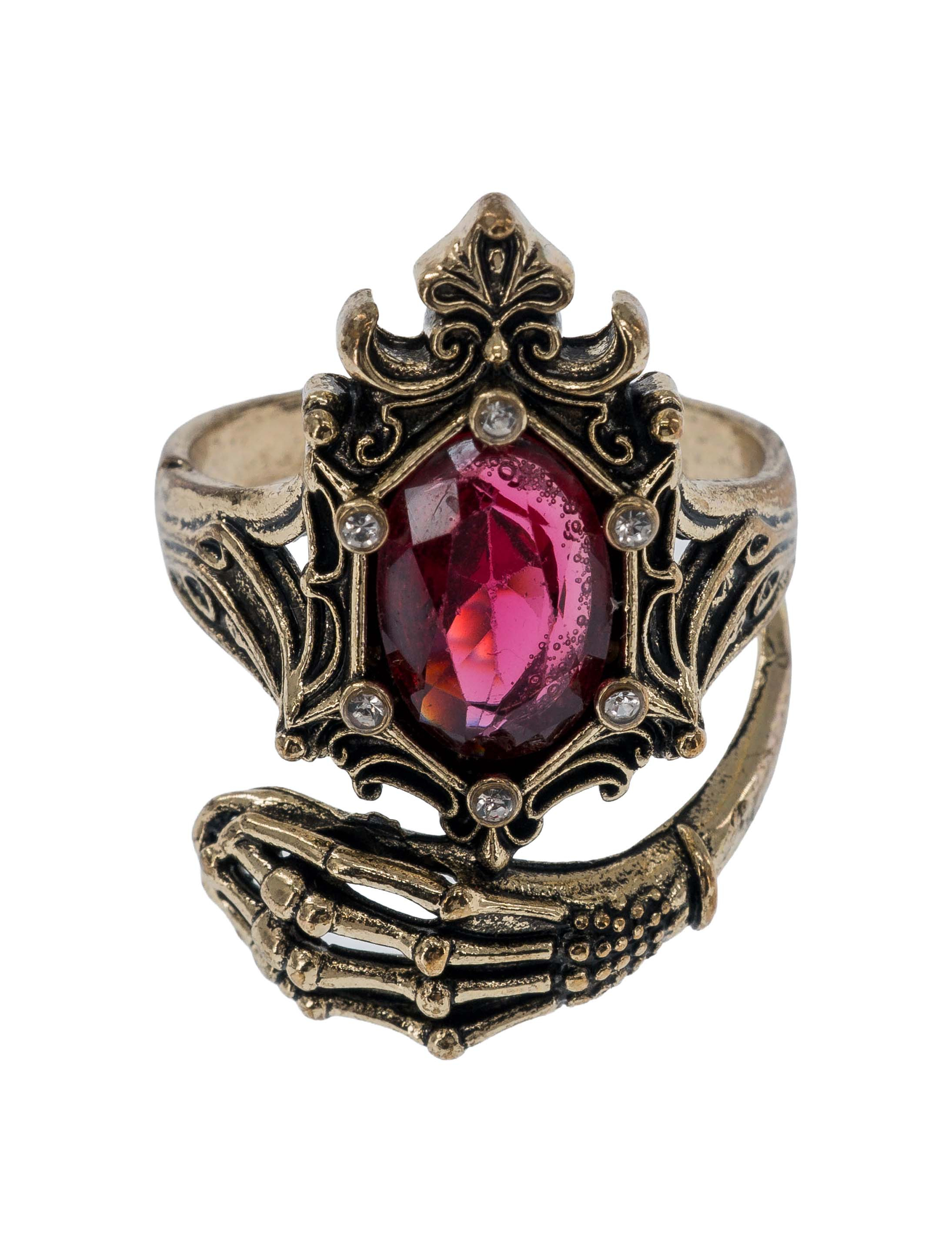 Ring Skeletthand mit Stein gold
