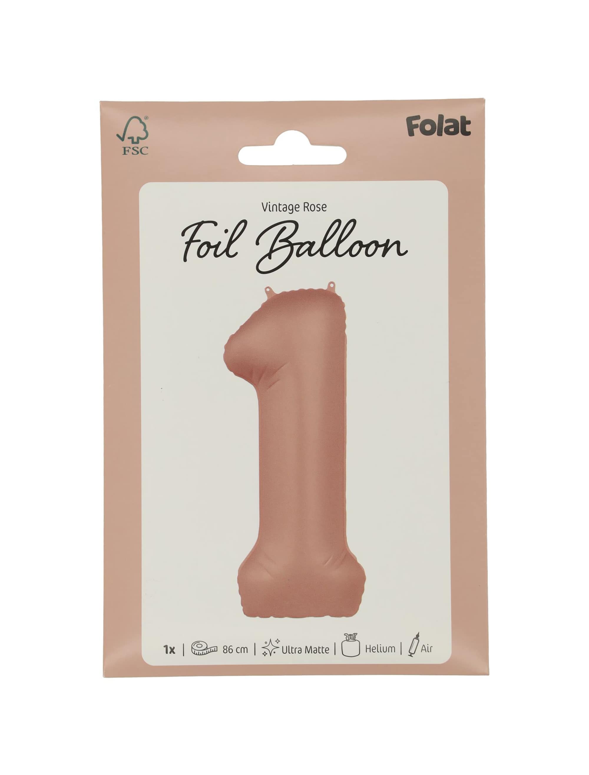 Folienballon Zahl 1 L matt rosa