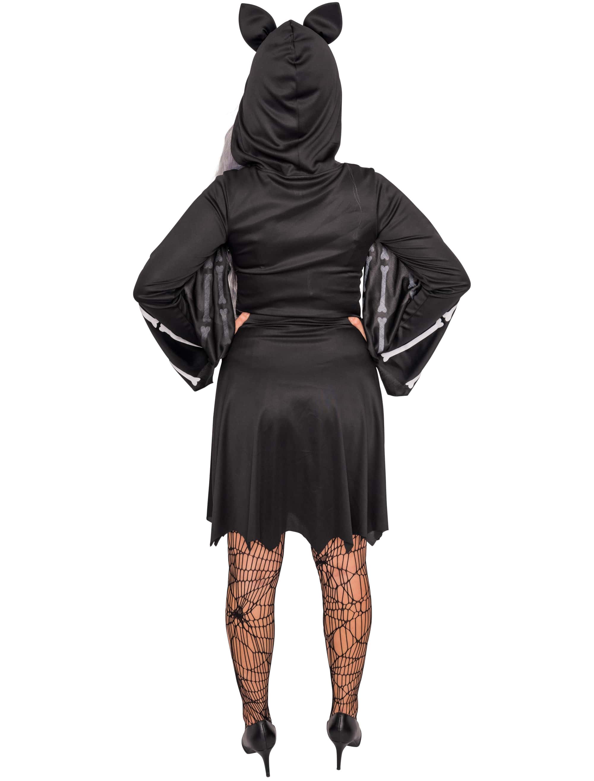 Kapuzenkleid langarm mit Knochen schwarz 2XL