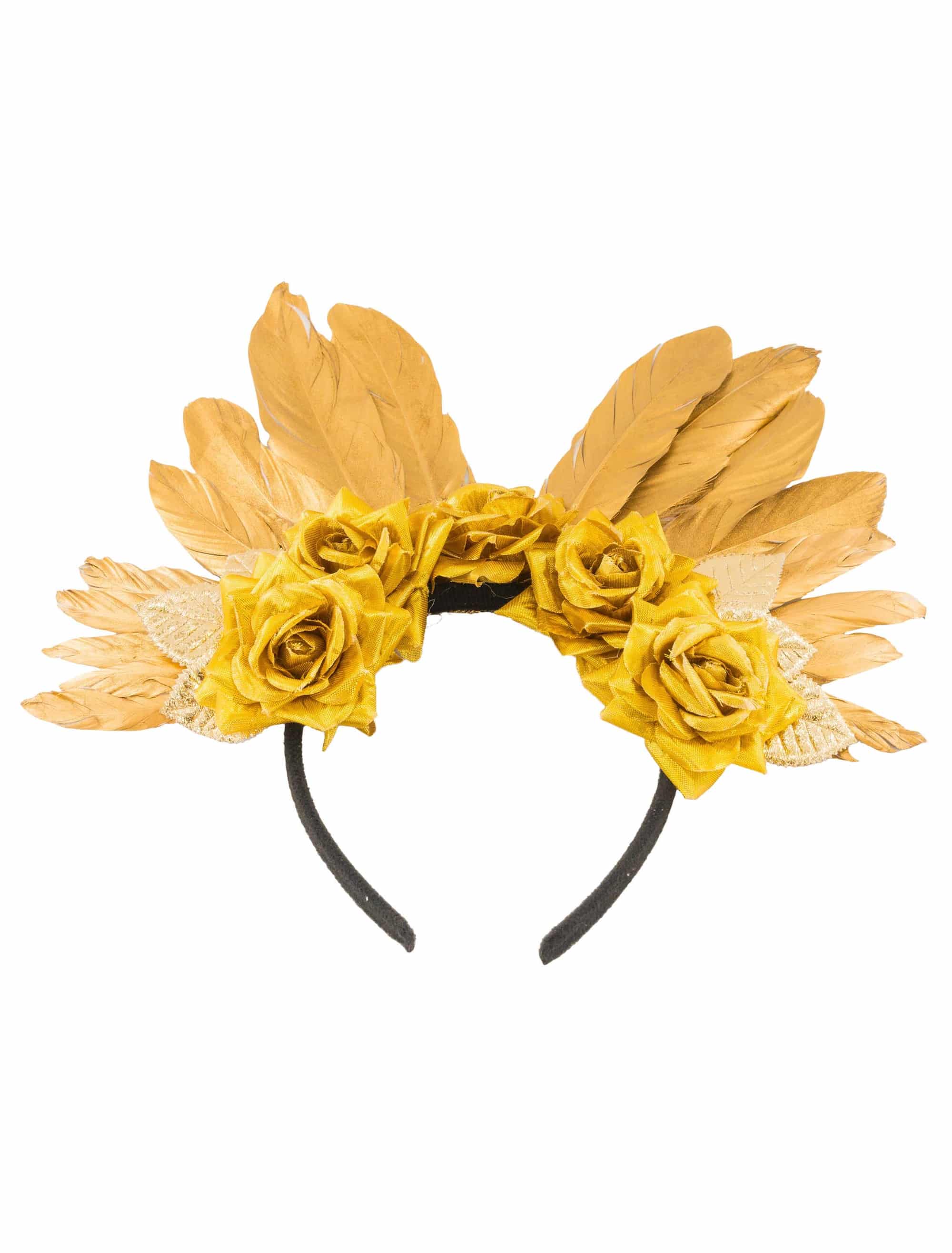 Haarreif Federn und Rosen gold