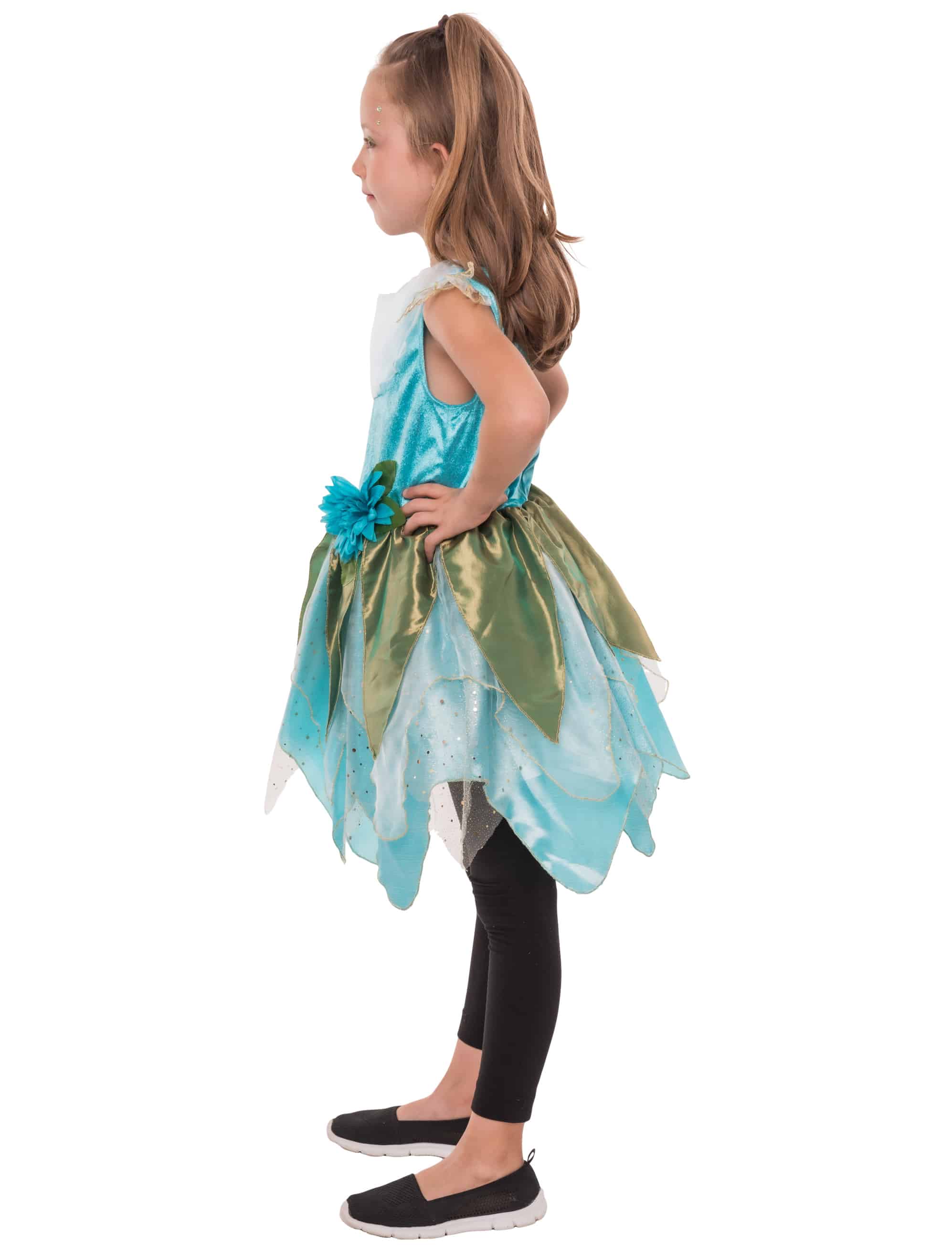 Kleid Blumenfee Kinder blau/grün 8-10 Jahre