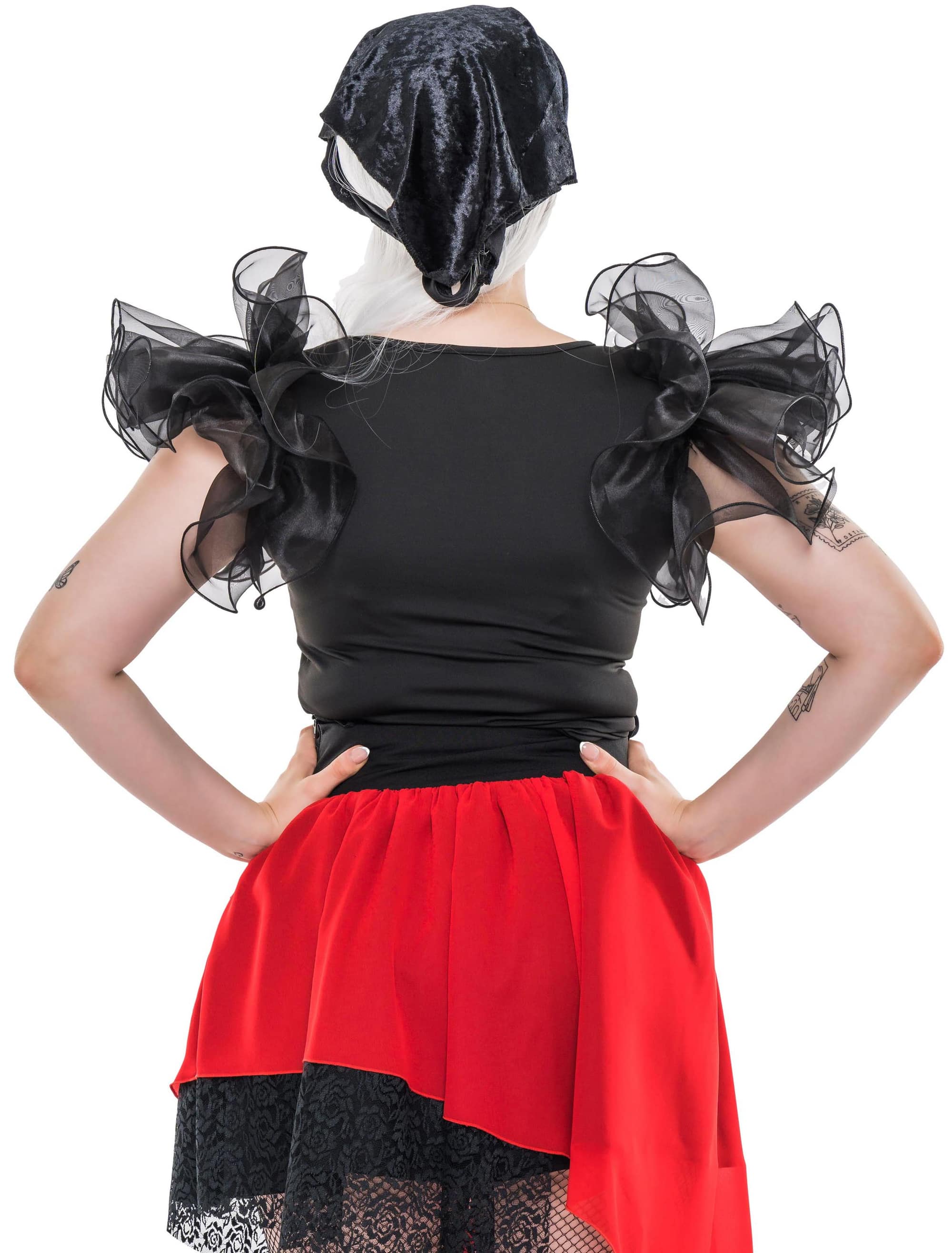 Shirt mit Rüschenärmeln Damen schwarz S-M