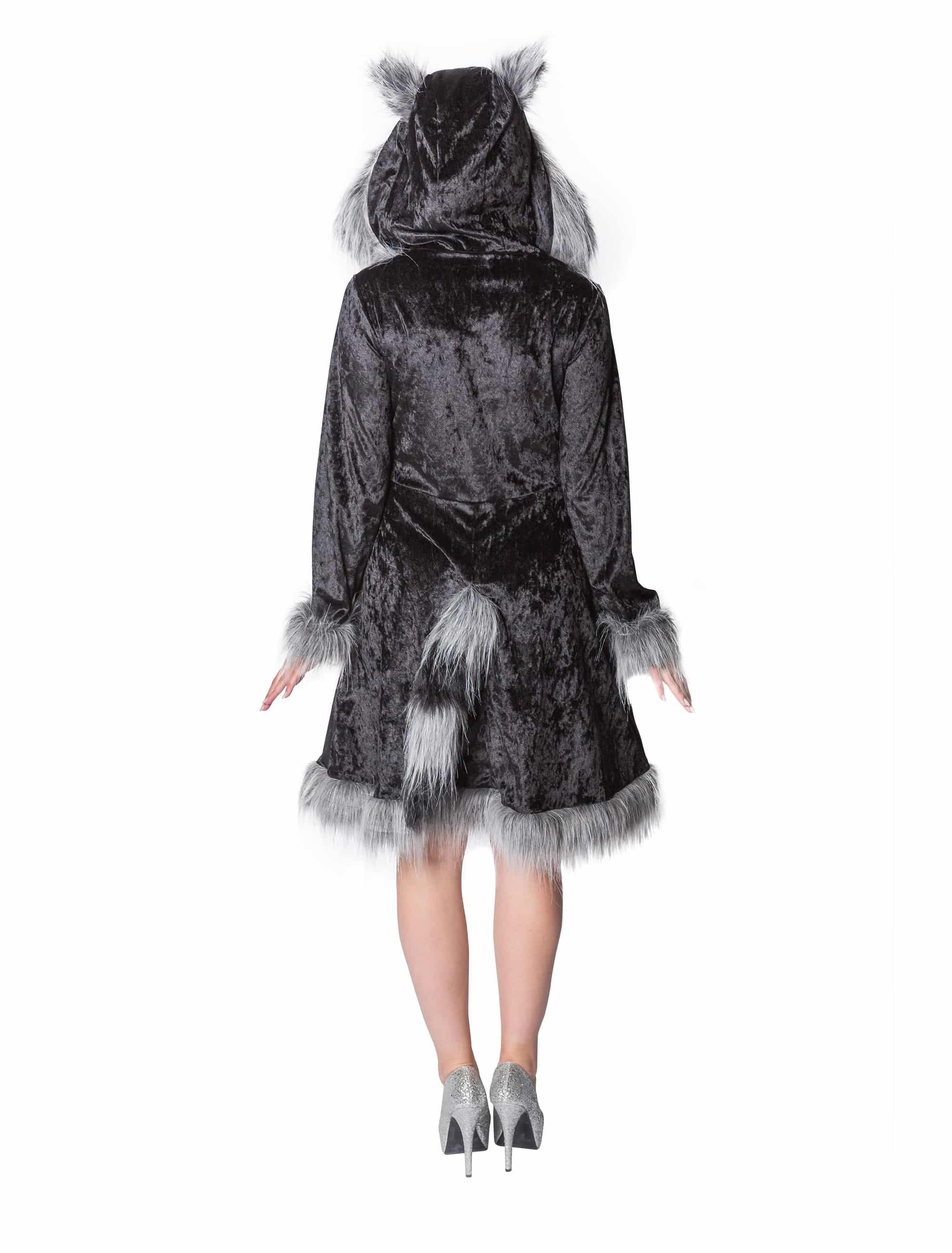 Kleid Waschbär Plüsch Damen schwarz 44