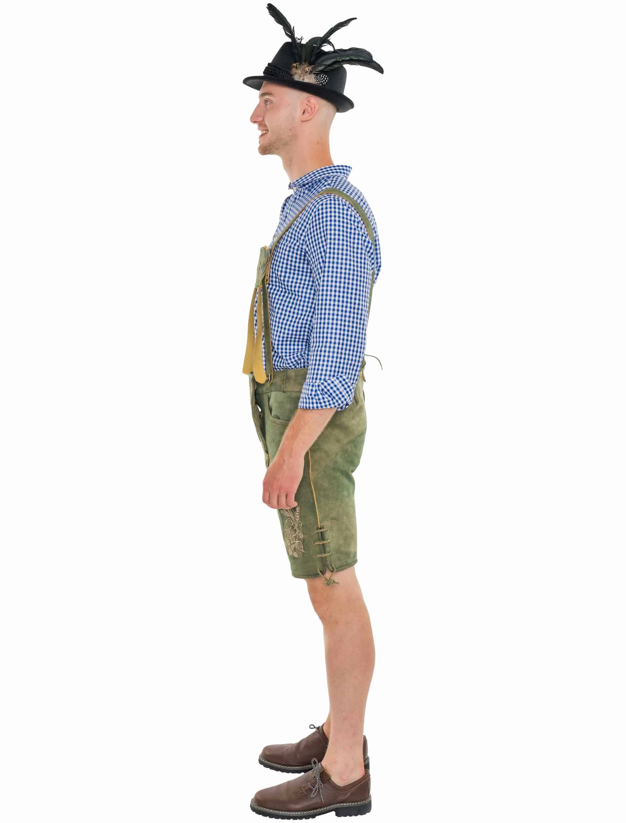 Lederhose kurz mit Blumen Herren grün XL