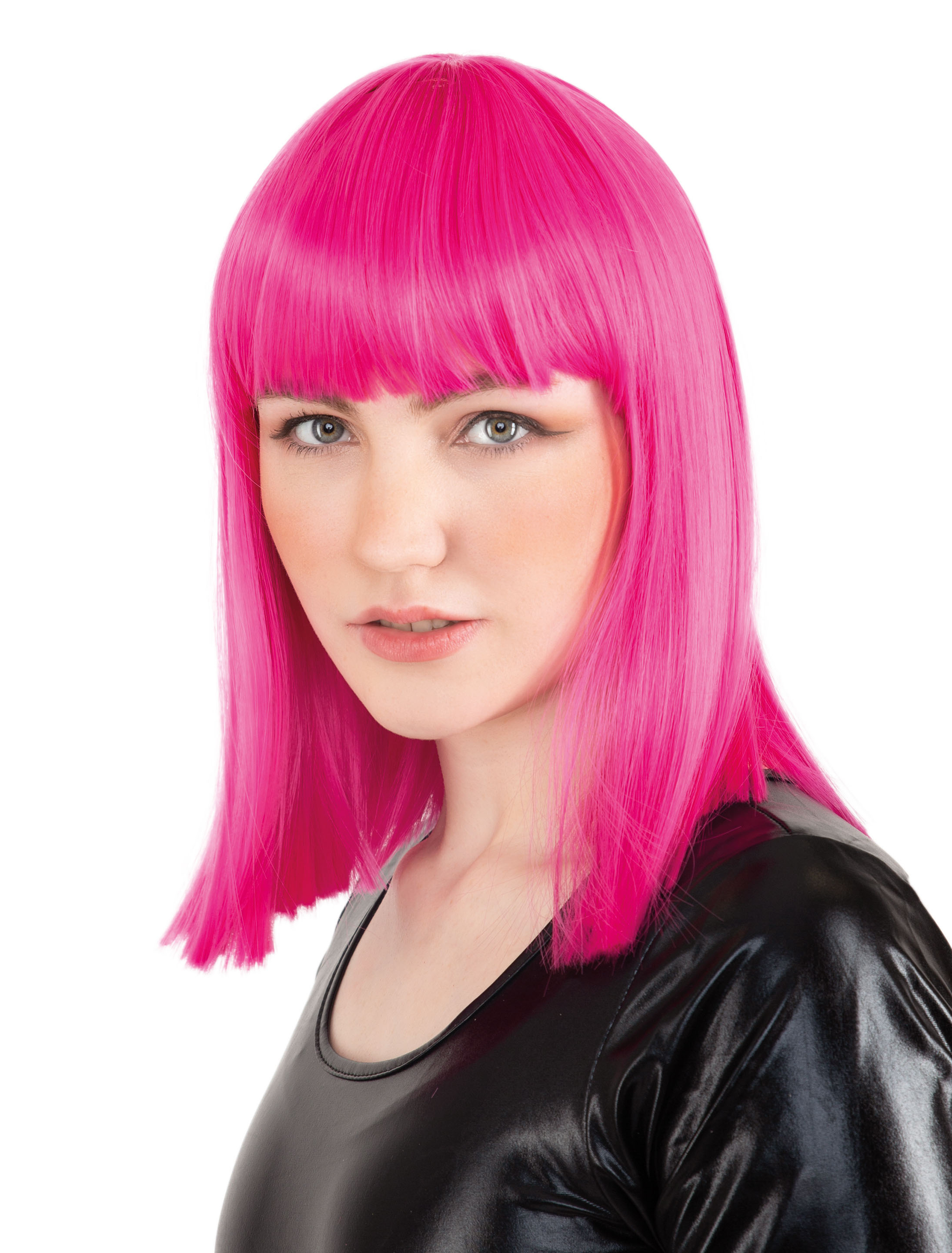 Perücke Langhaar glatt mit Pony fuchsia