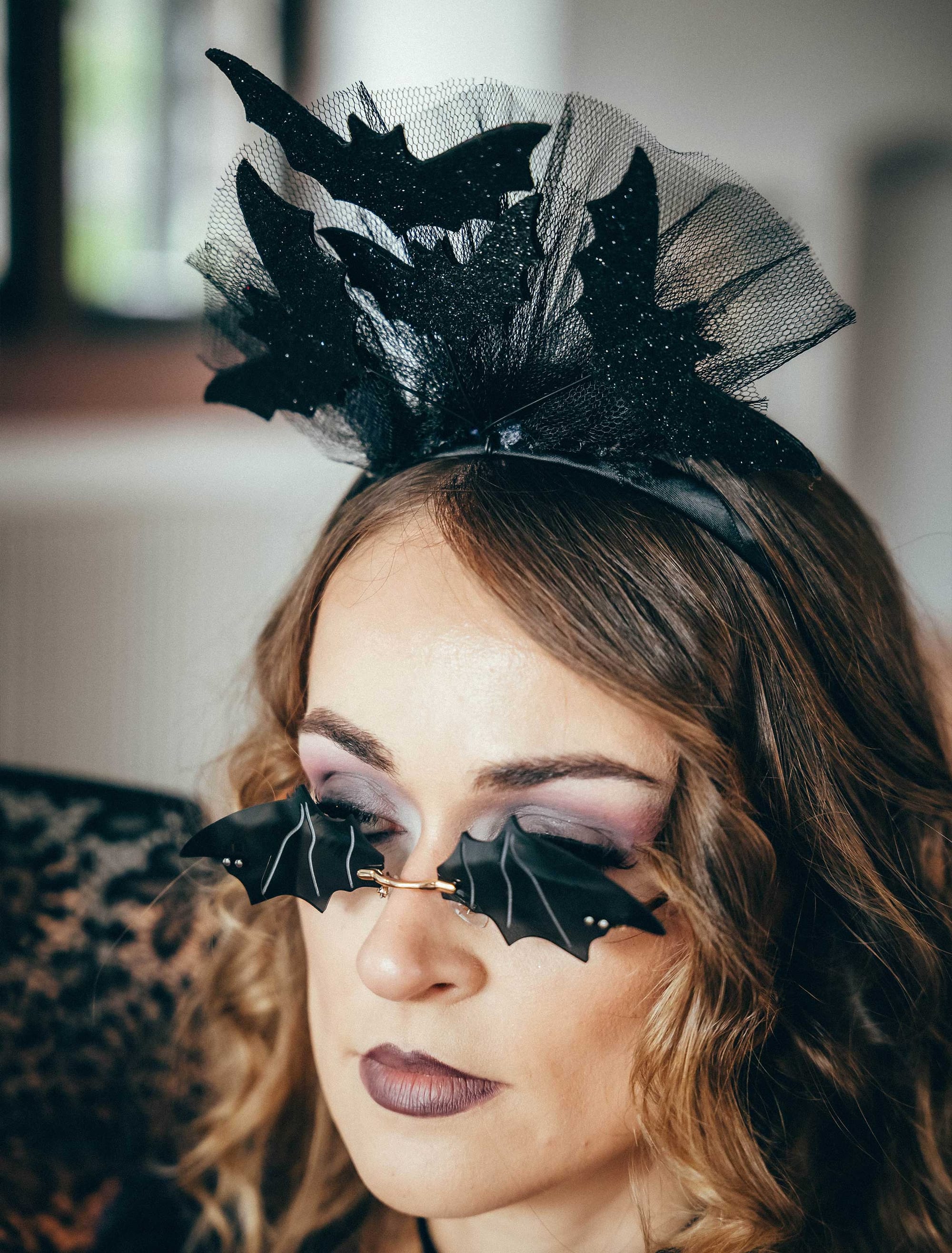 Haarreif Fledermaus glitzernd mit Tüll schwarz
