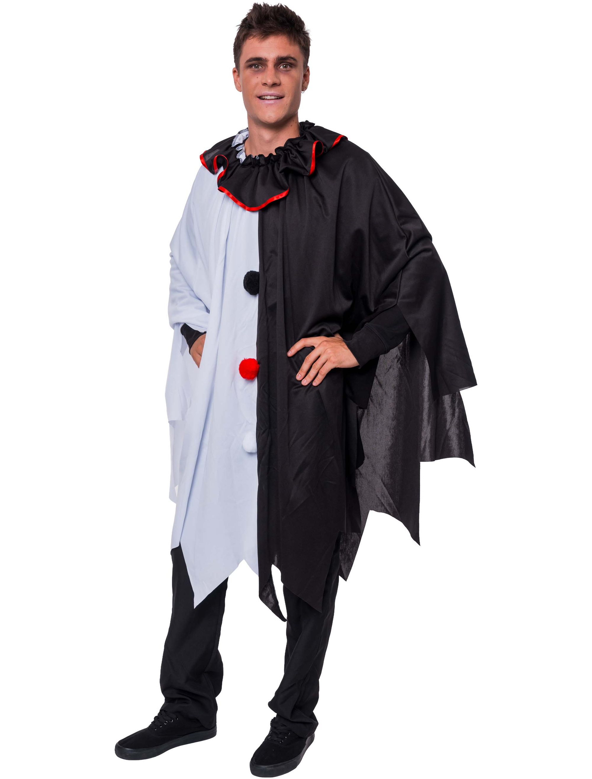 Poncho Clown schwarz/weiß/rot one size