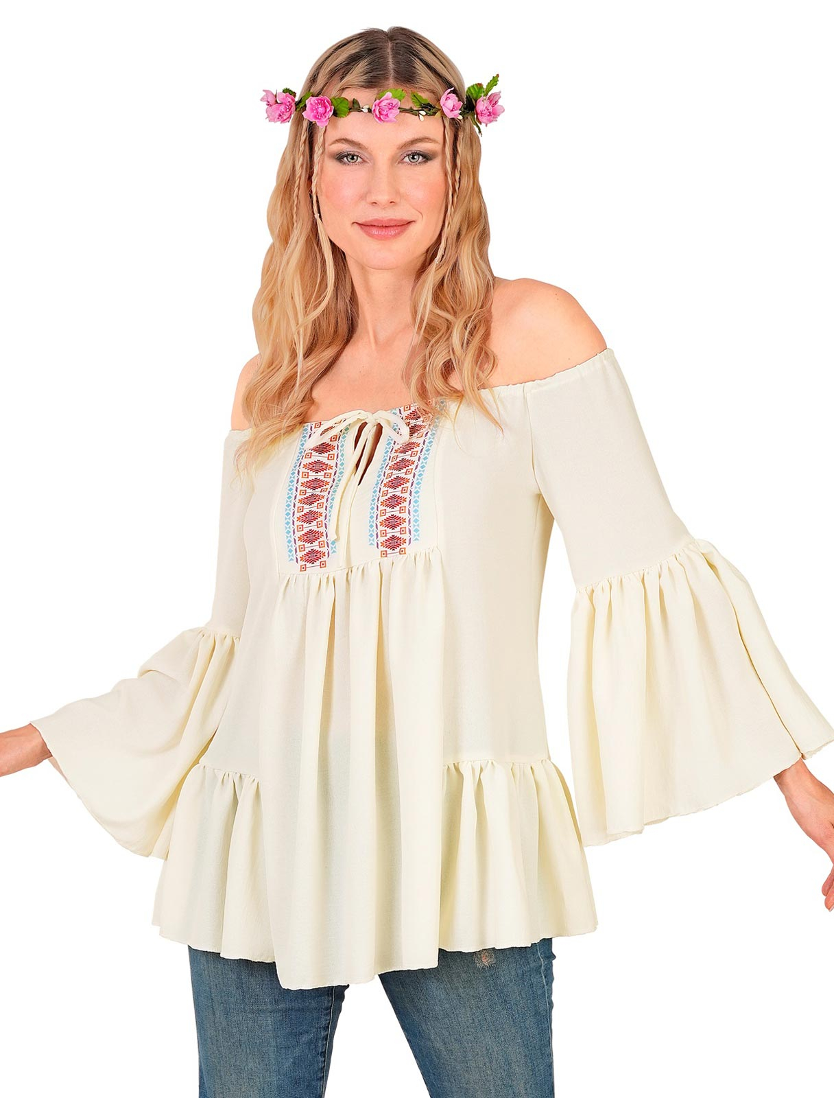 Bluse Bauernmagd Damen beige S/M