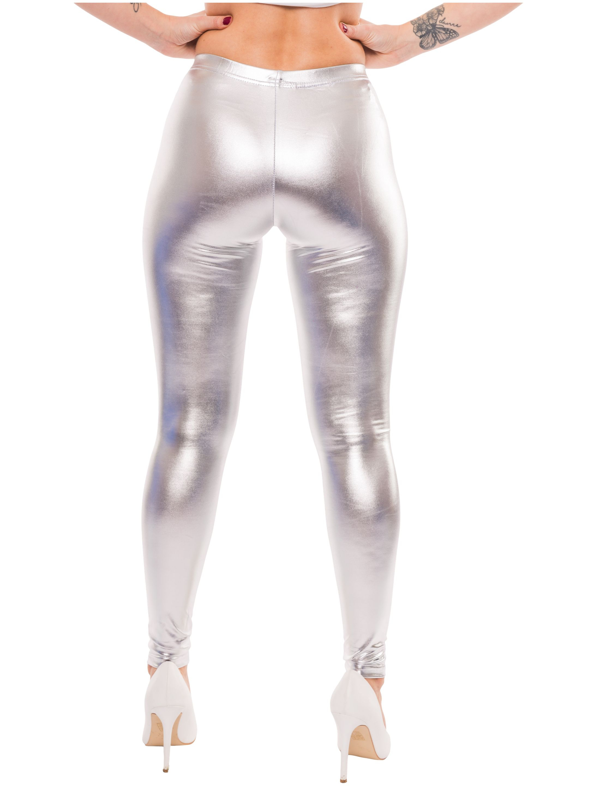 Leggings metallic Damen silber L/XL