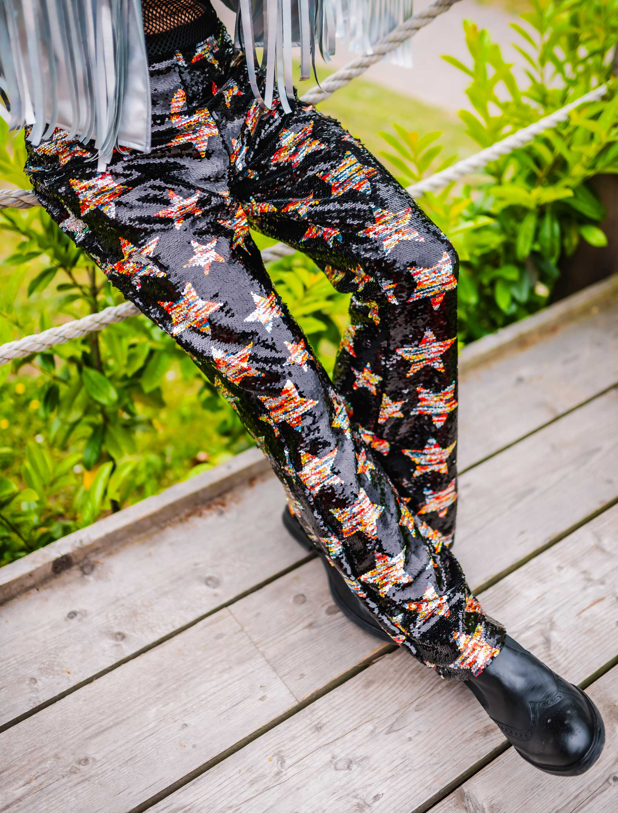 Hose mit Pailletten Sterne Damen bunt S