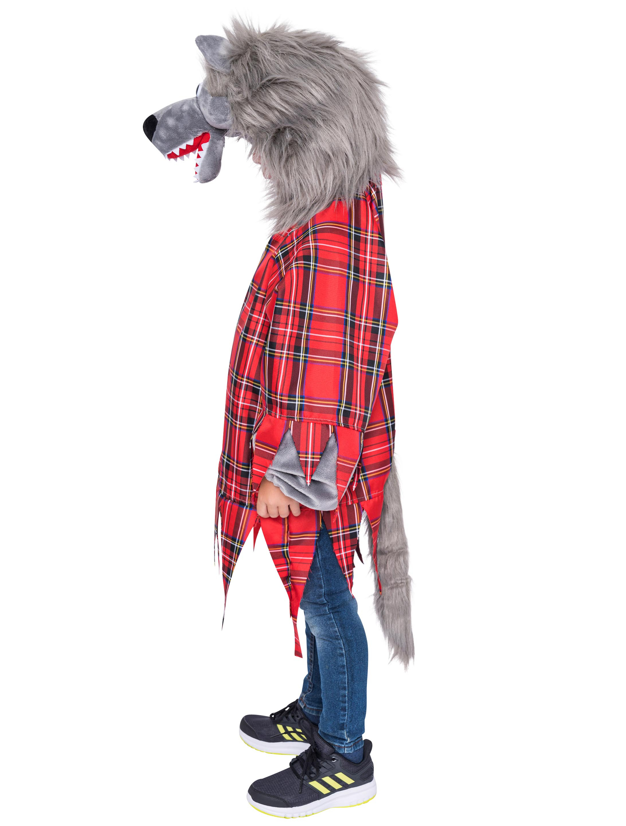 Oberteil Plüsch Werwolf kariert Kinder rot/grau 140-164