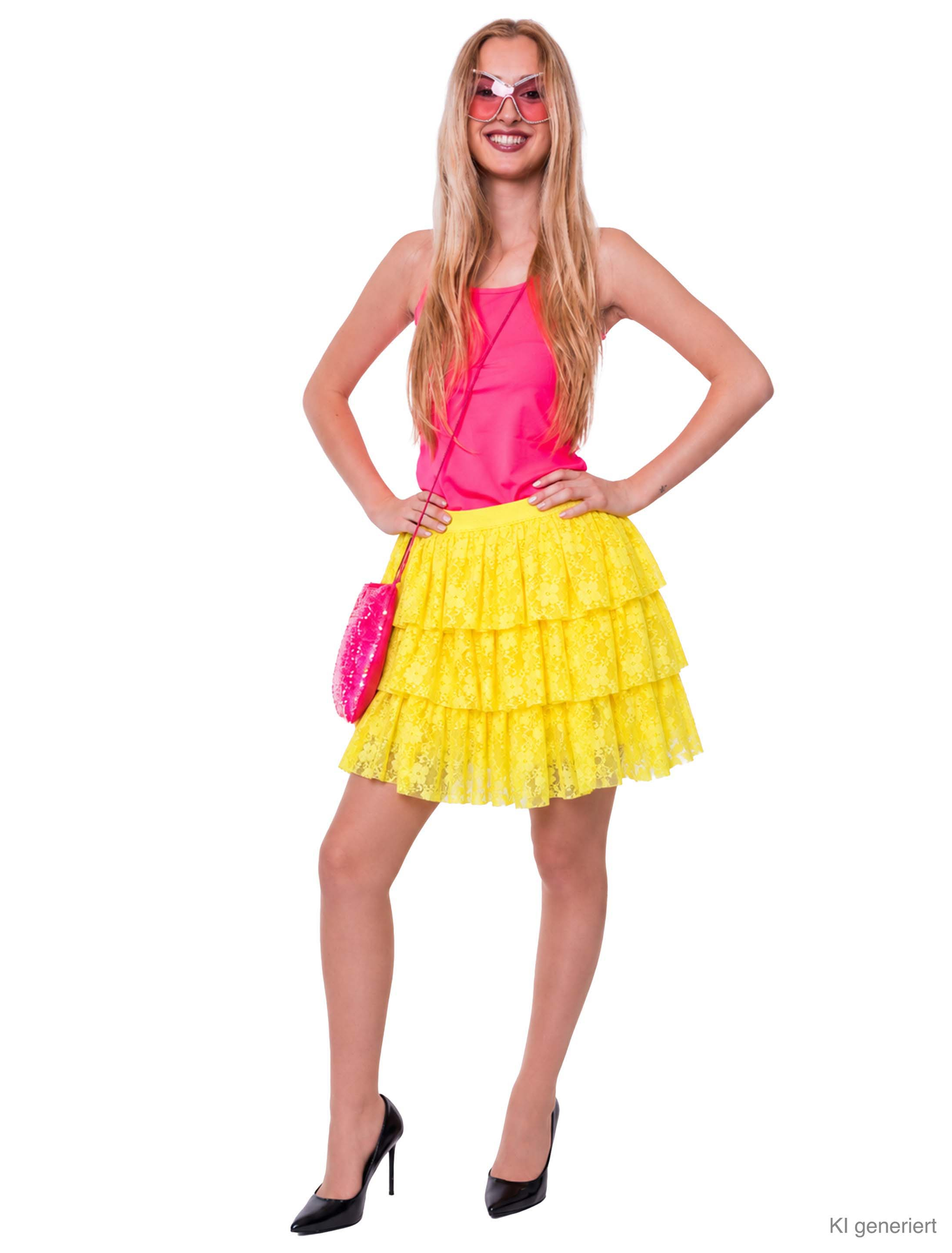 Rock mit Spitze Damen gelb one size