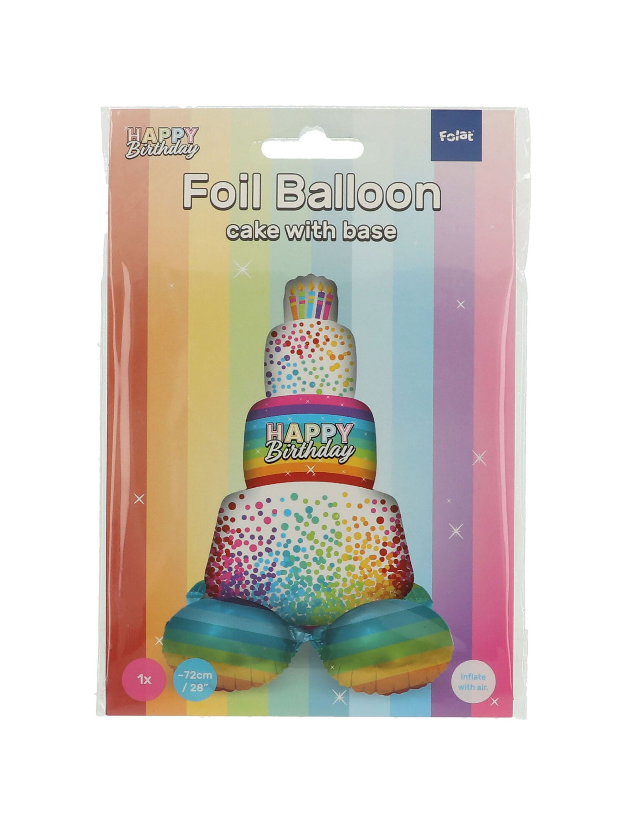 Folienballon Kuchen Happy Birthday stehend rainbow