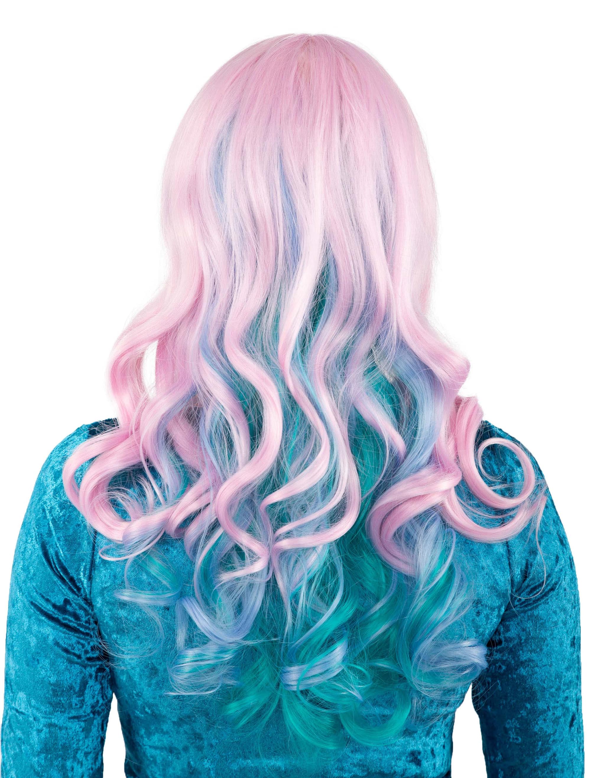 Perücke Langhaar Balayage pink/türkis