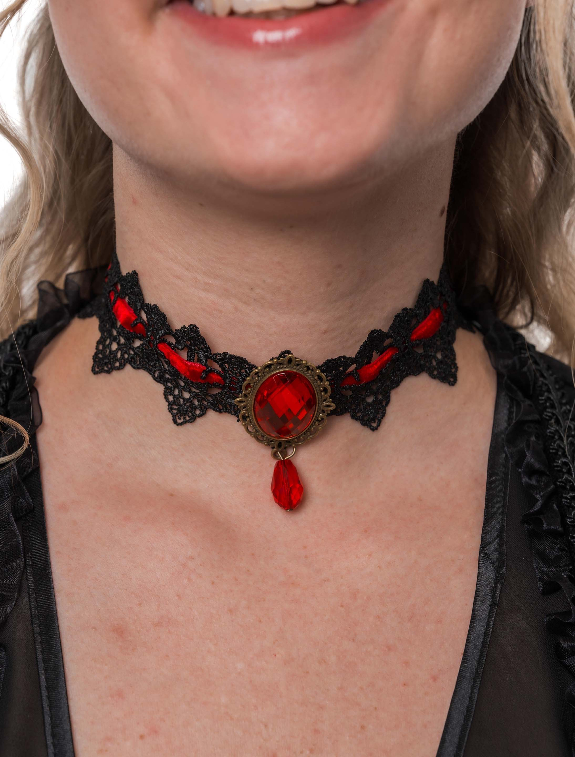 Halsband Spitze mit Kristall rot
