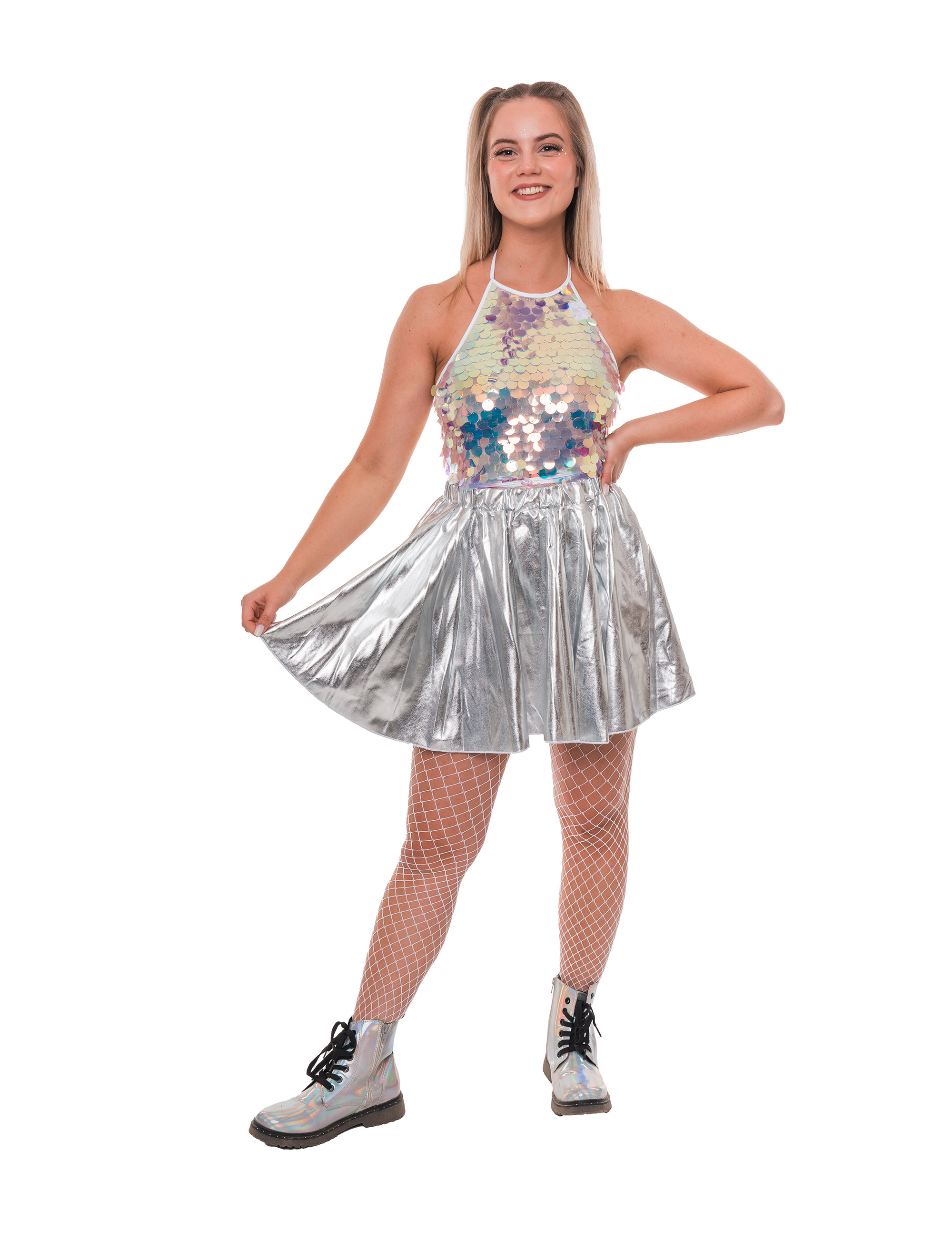 Crop Top Neckholder Pailletten Damen weiß one size