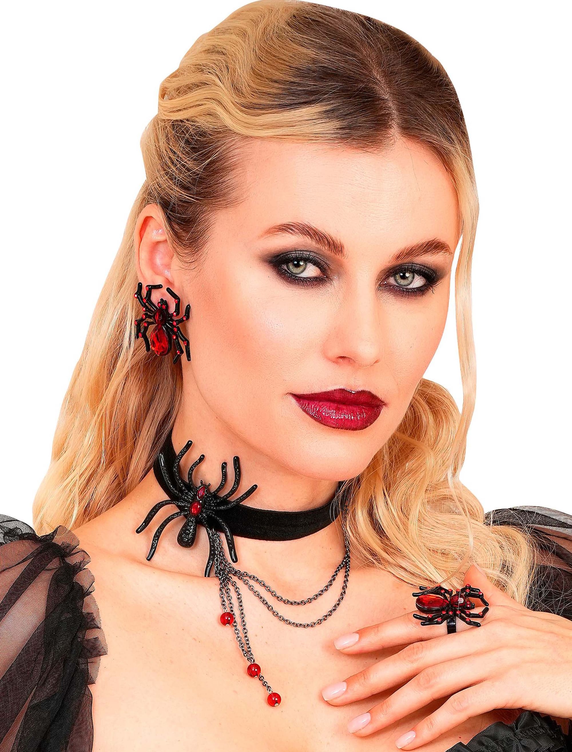 Ring Spinne mit Strass schwarz/rot