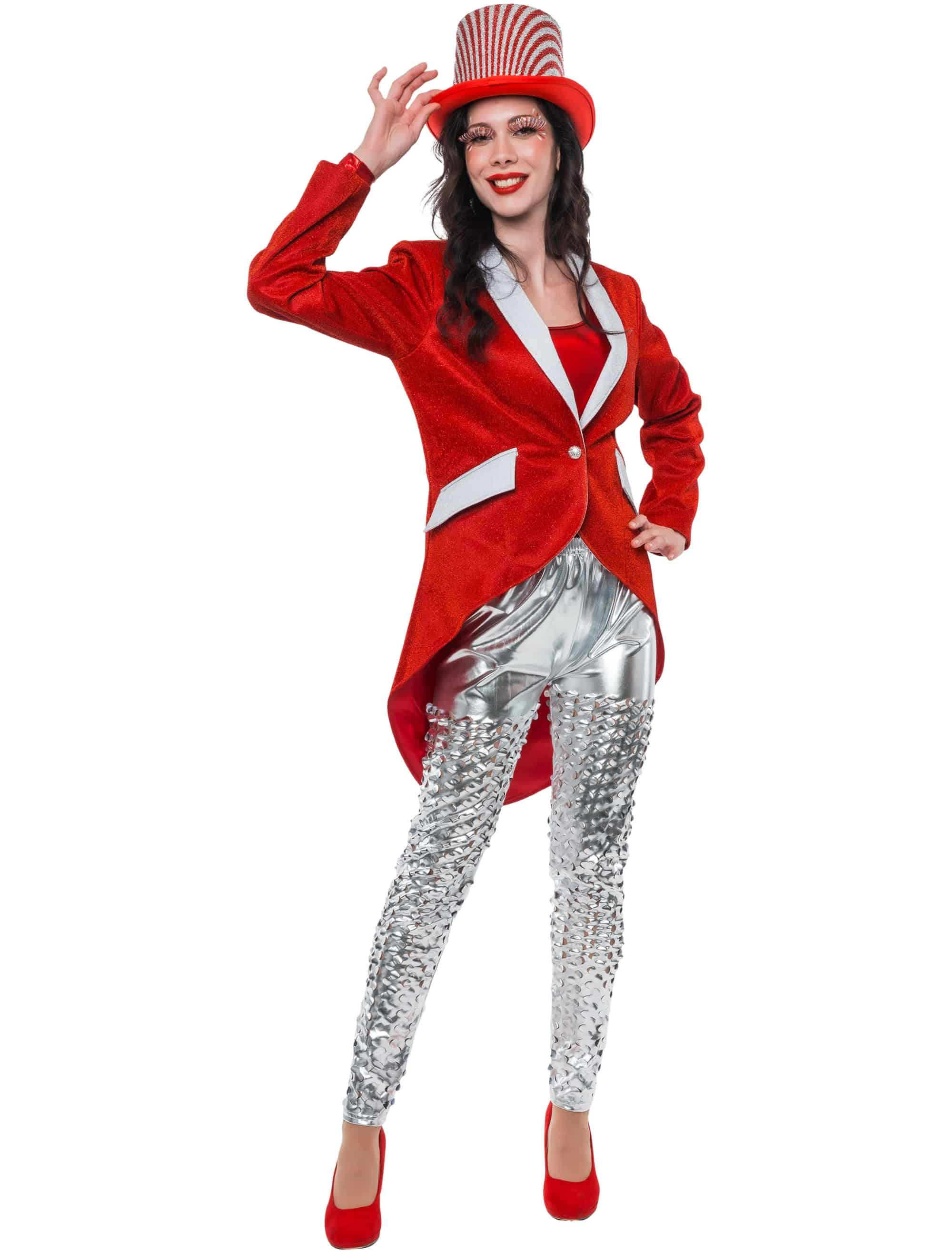 Frack Glitzer Damen rot/silber 2XL