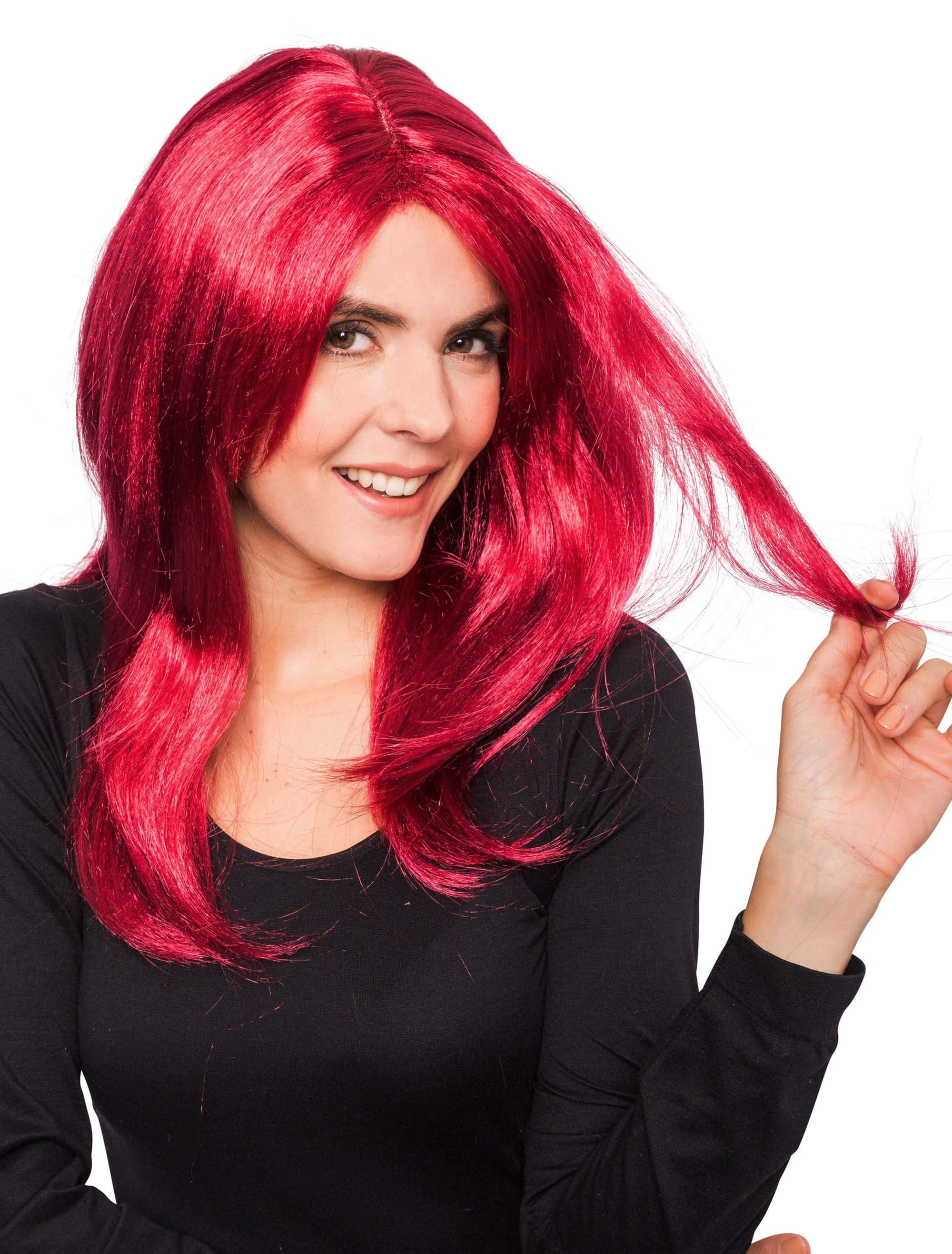 Perücke wellig mit Pony fuchsia one size