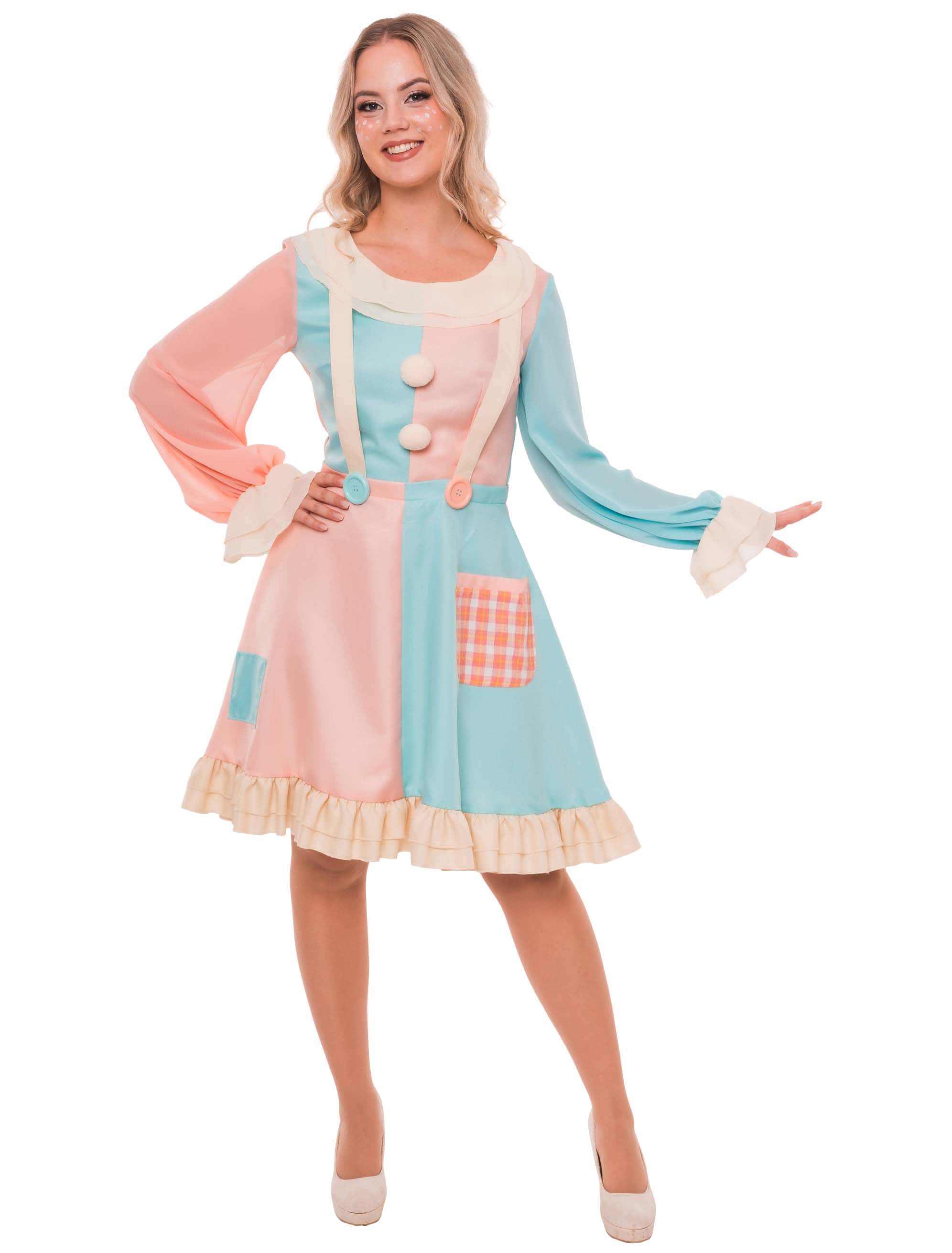 Kleid Clown Damen blau/pink S/M