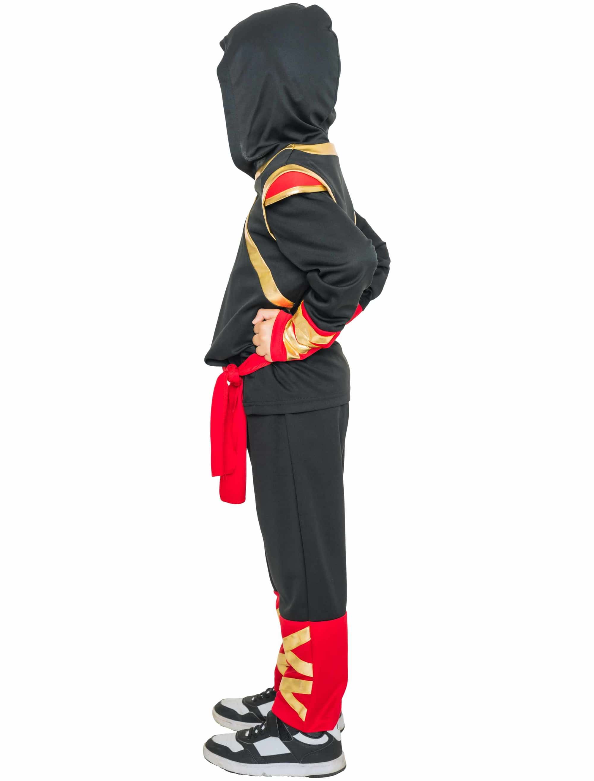 Kostüm Ninja 3-tlg. Kinder schwarz/rot/gold 128
