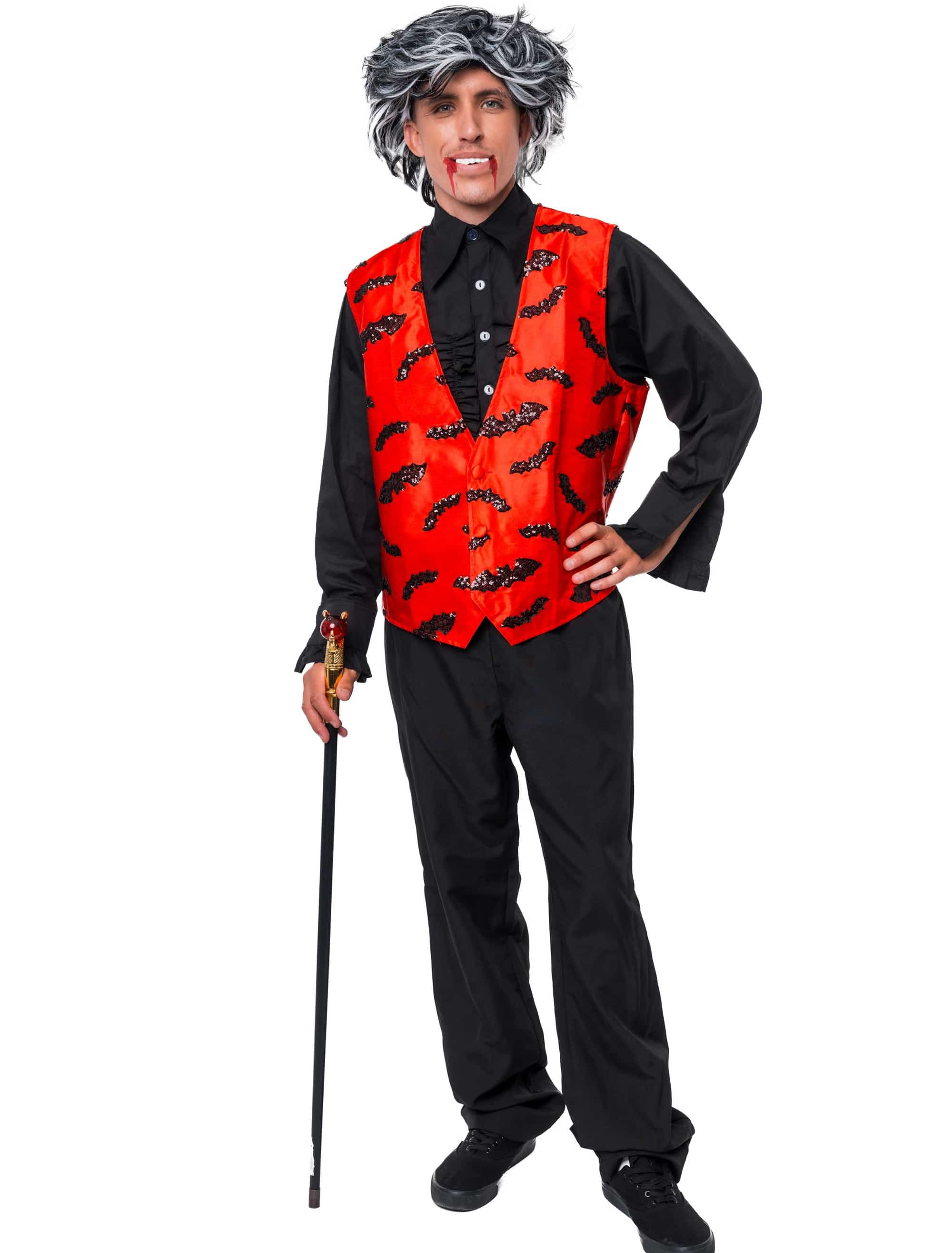 Weste mit Fledermäusen Pailletten Herren rot/schwarz S/M