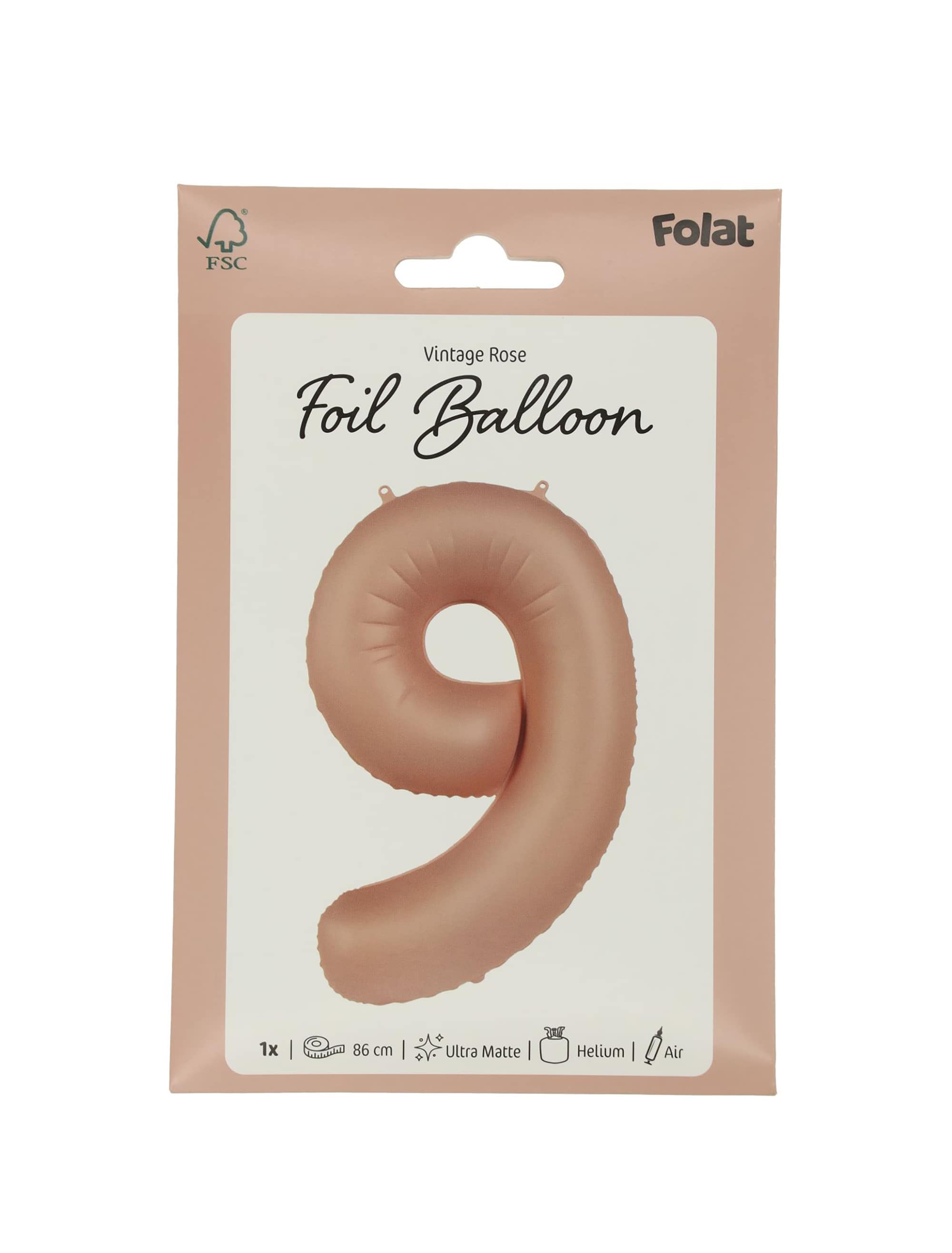 Folienballon Zahl 9 L matt rosa