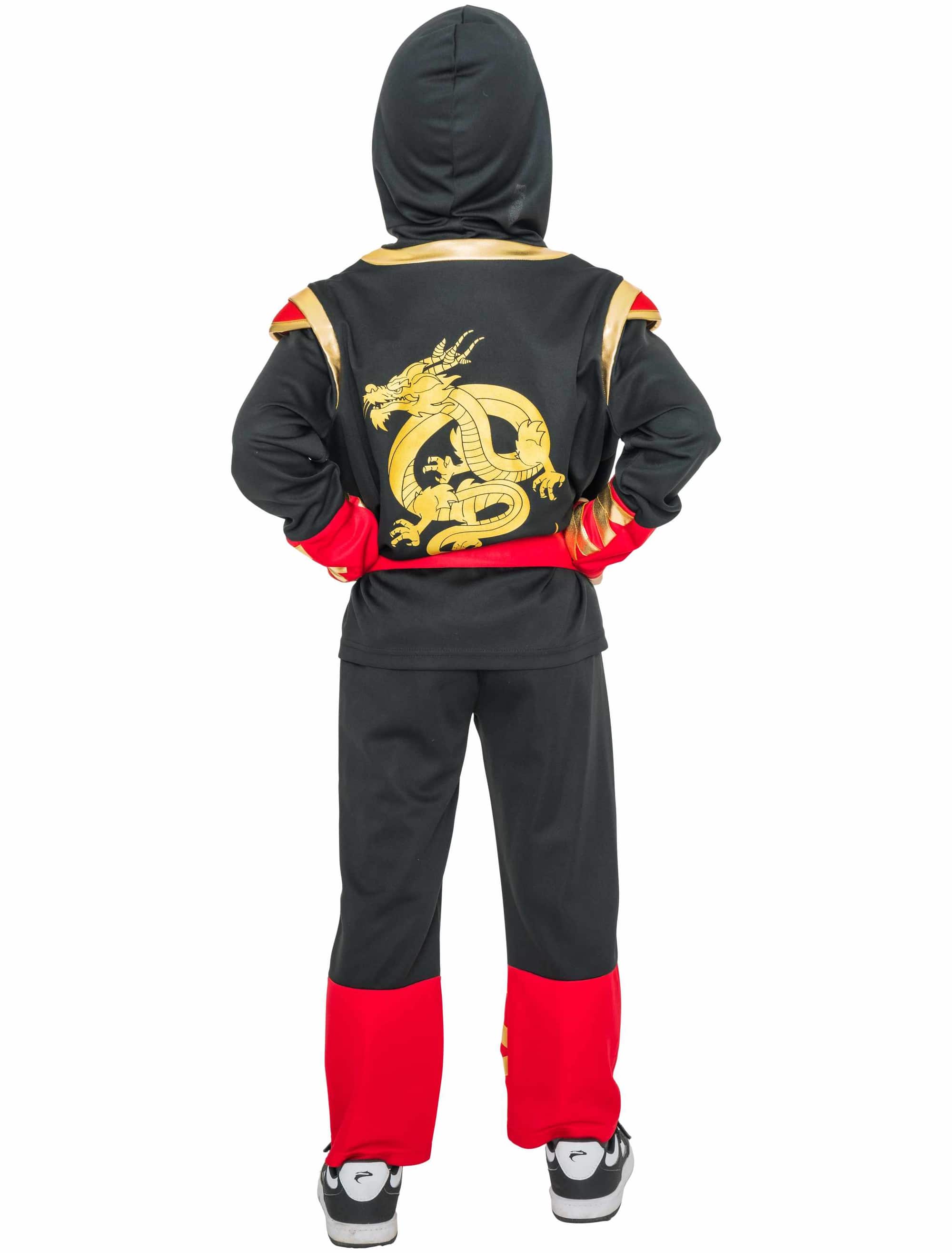 Kostüm Ninja 3-tlg. Kinder schwarz/rot/gold 128