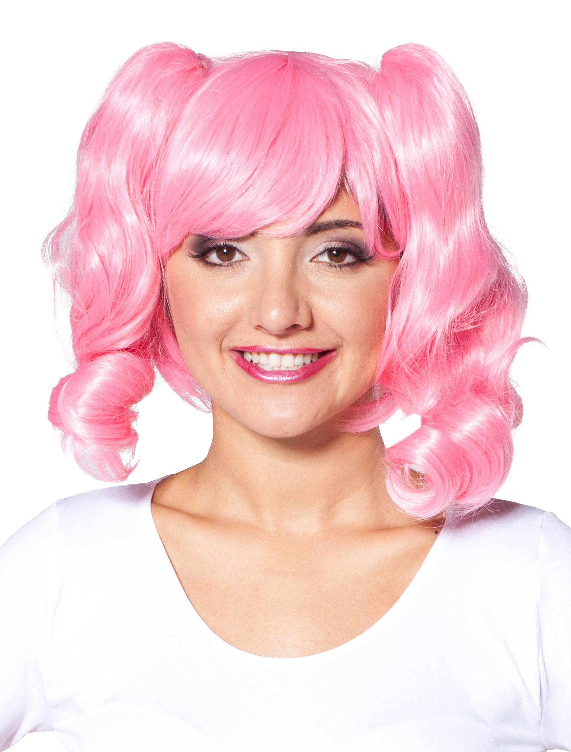 Perücke Zöpfe seitlich mit Pony pink one size
