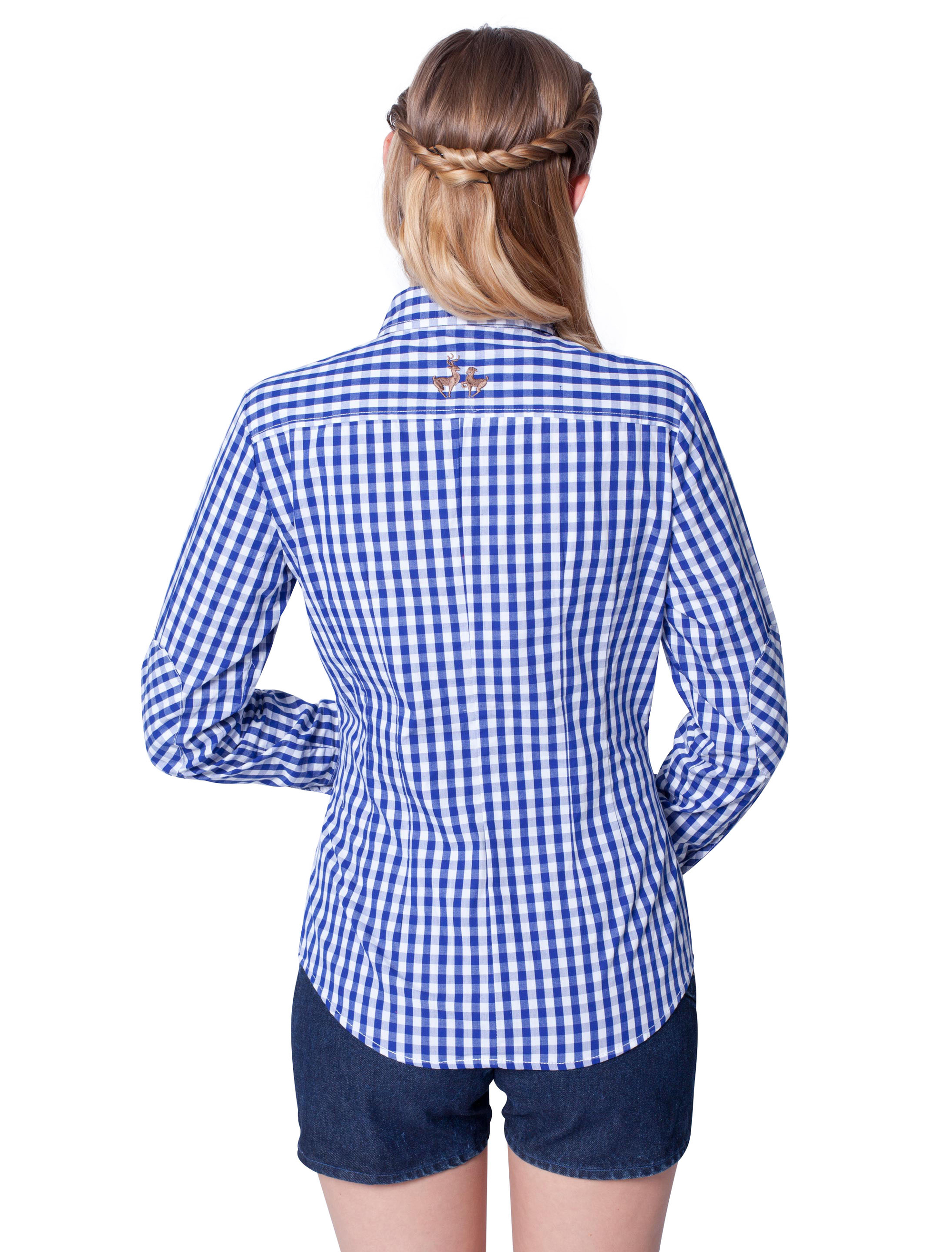 Trachtenbluse kariert Damen blau/weiß 46