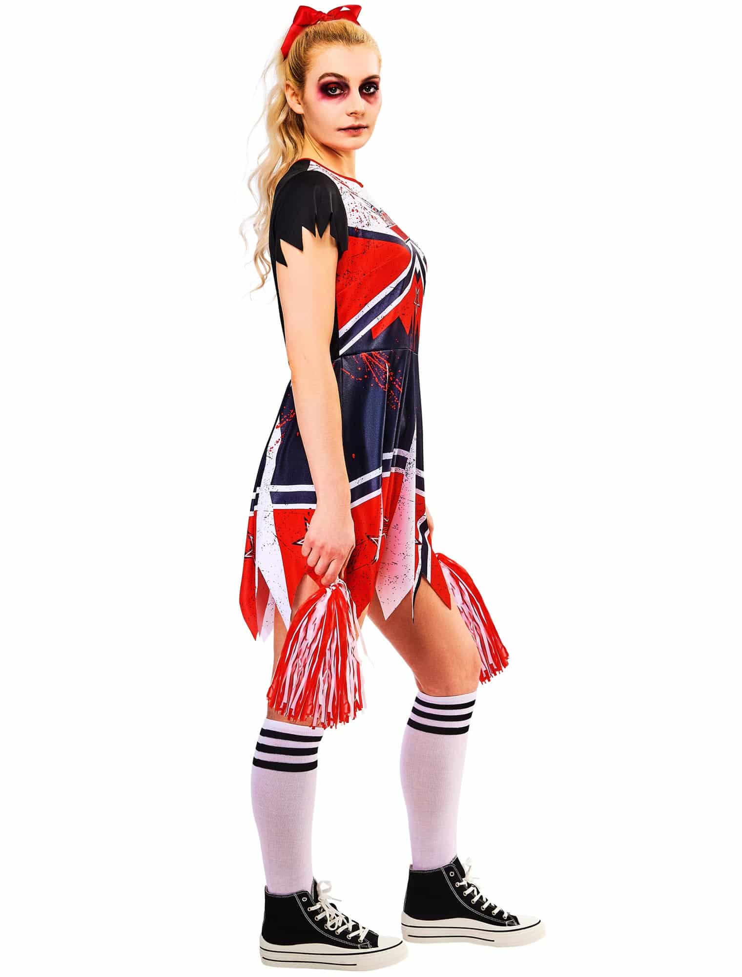 Kleid Zombie Cheerleader 2-tlg. Damen schwarz/weiß/rot L