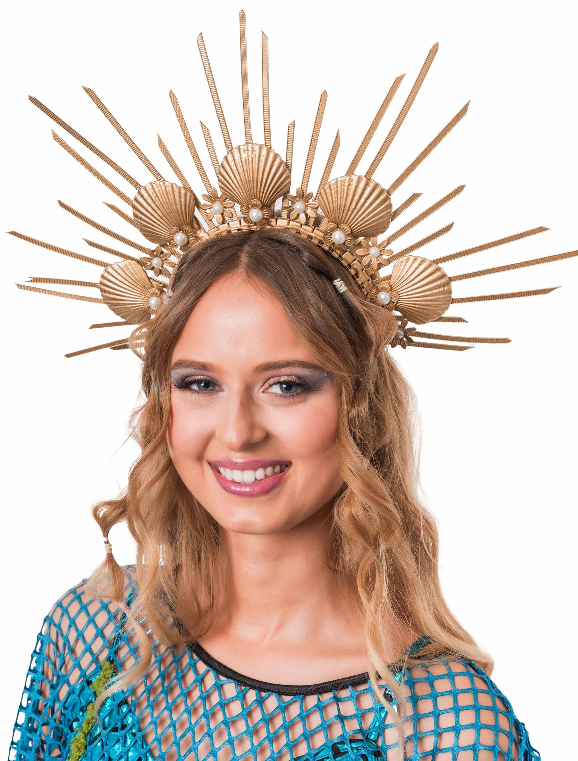 Haarreif Muscheln mit Blumen gold