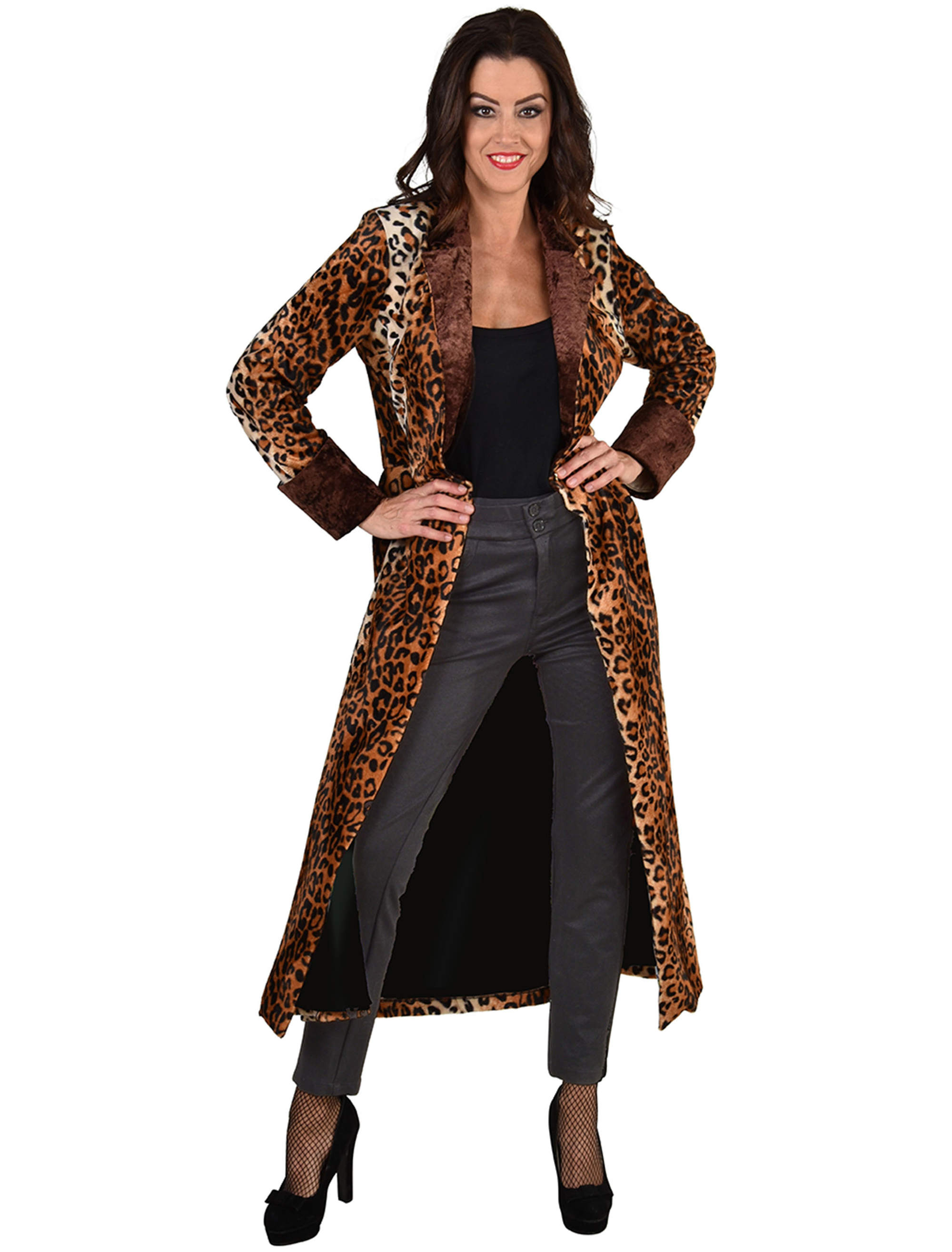 Mantel Leopard Animal print Damen schwarz/braun S/M