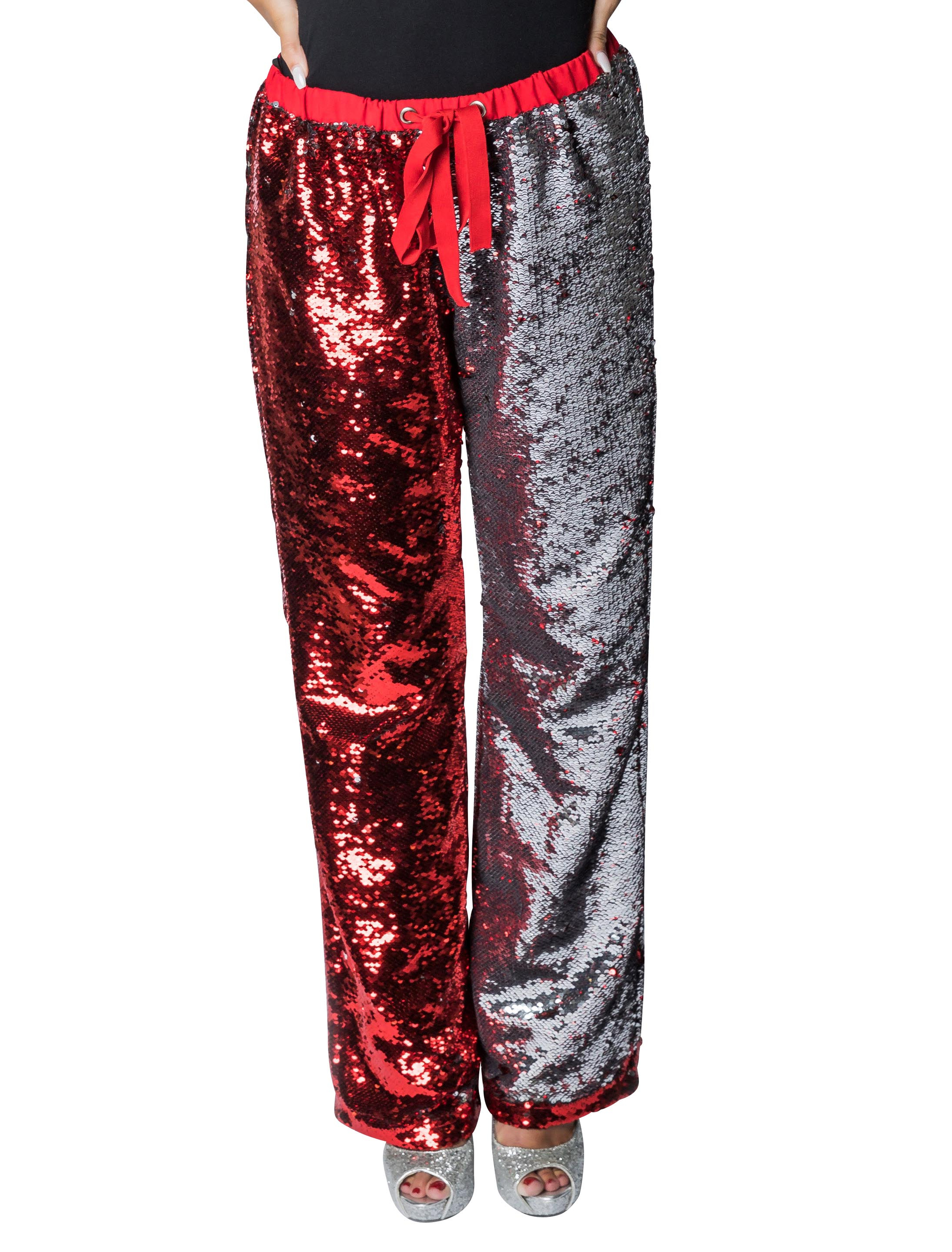 Hose mit Wendepailletten Damen rot/silber 2XL/3XL