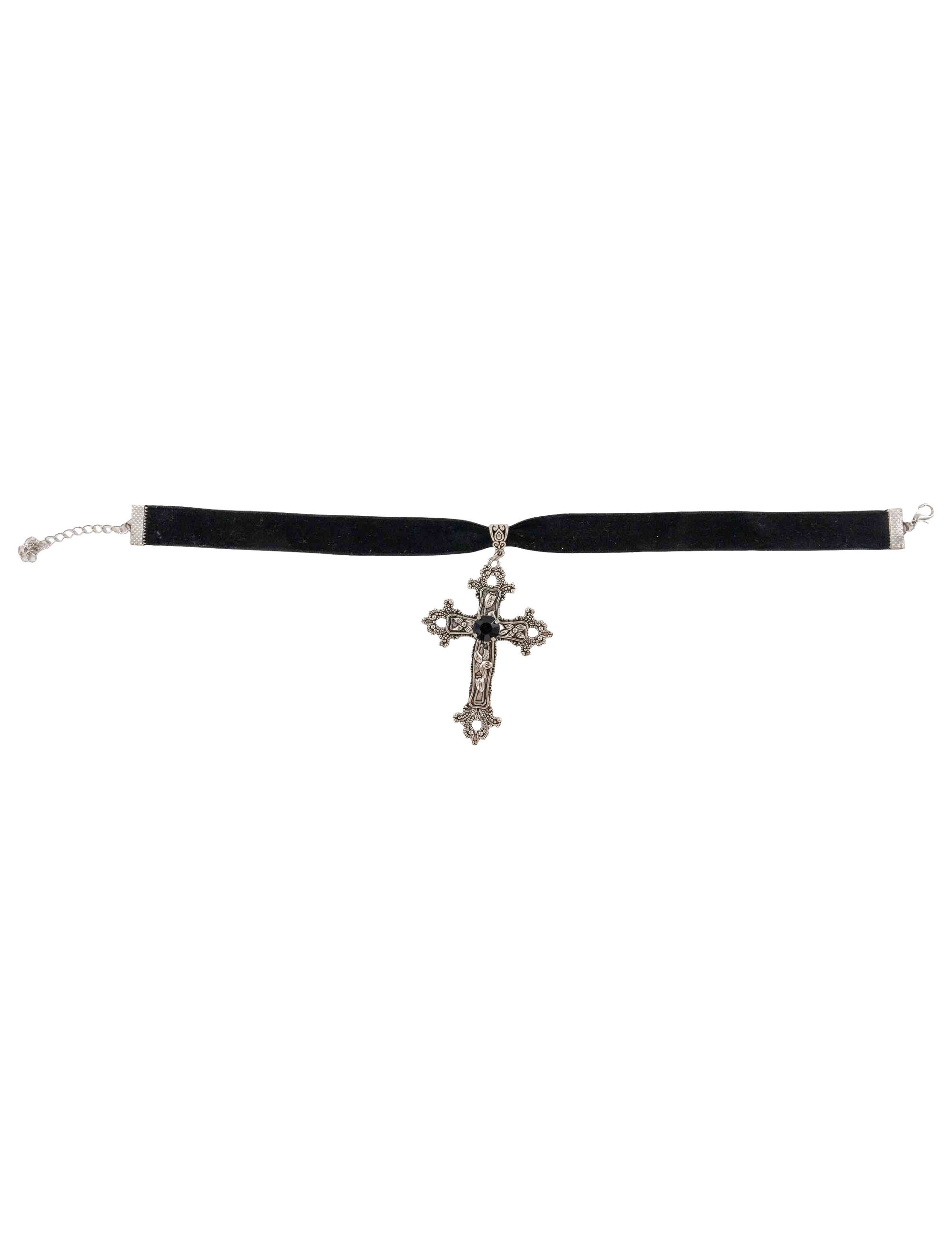 Choker Samt mit Kreuz Damen schwarz/silber