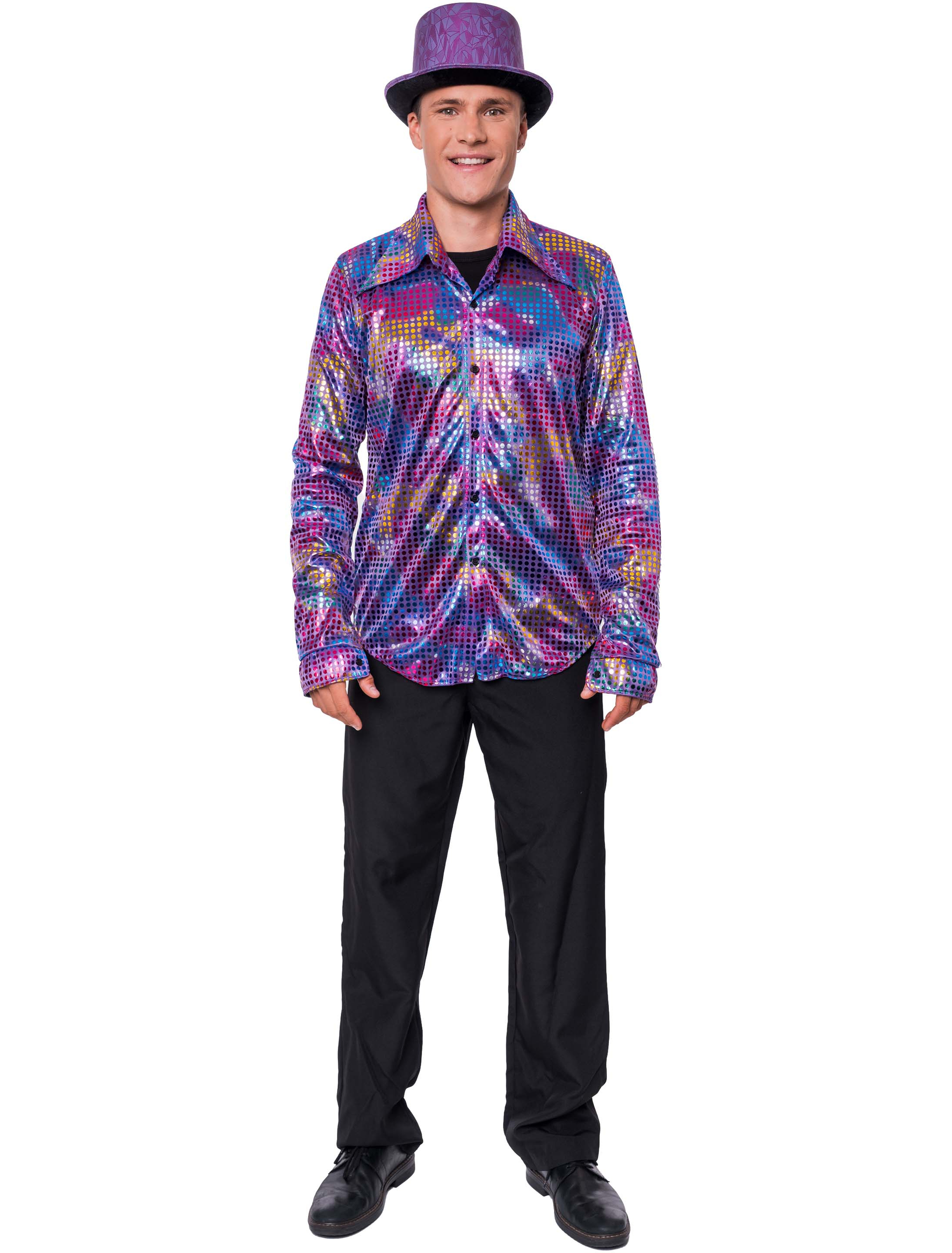 Hemd Disco Gepunktet Herren lila M/L