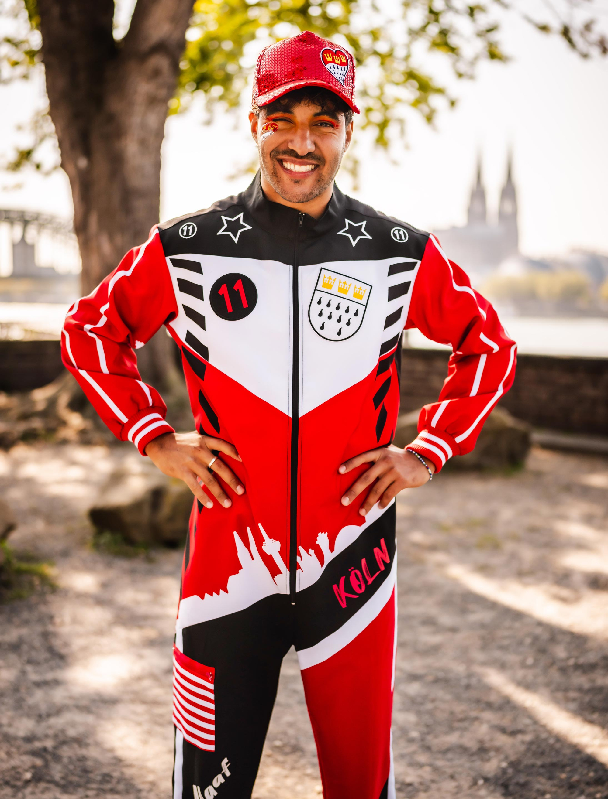 Overall Rennfahrer Köln Herren schwarz/weiß/rot S/M