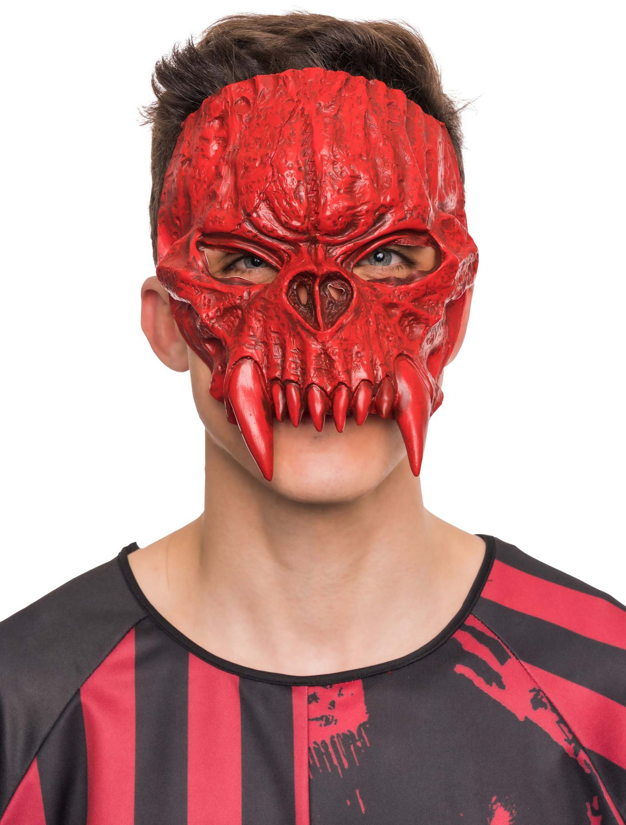 Latexmaske 1/2 Dämon rot