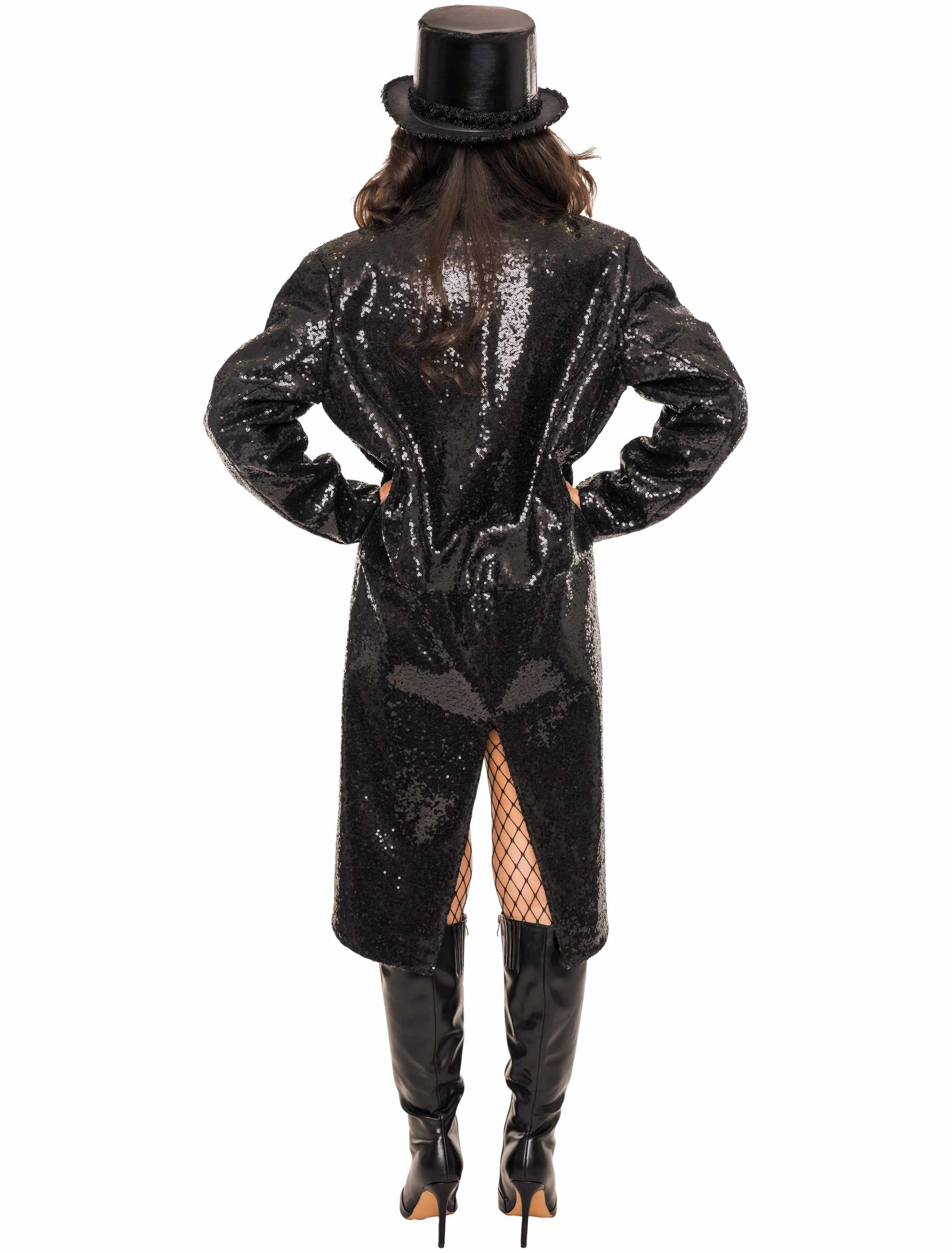 Frack Pailletten Damen schwarz L