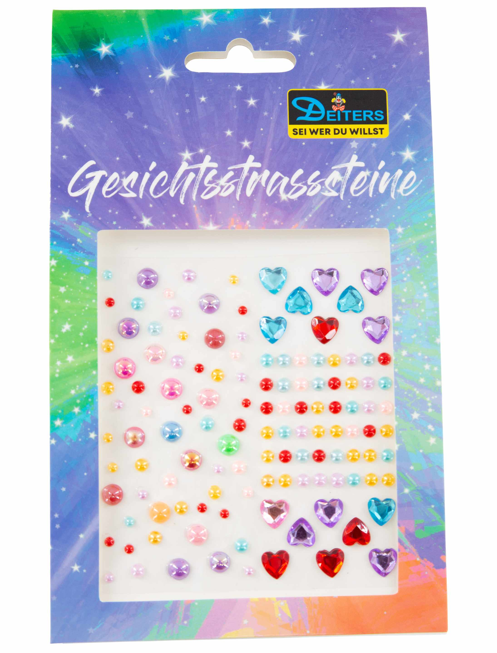 Gesichtsstrasssteine Herzen und Perlen bunt