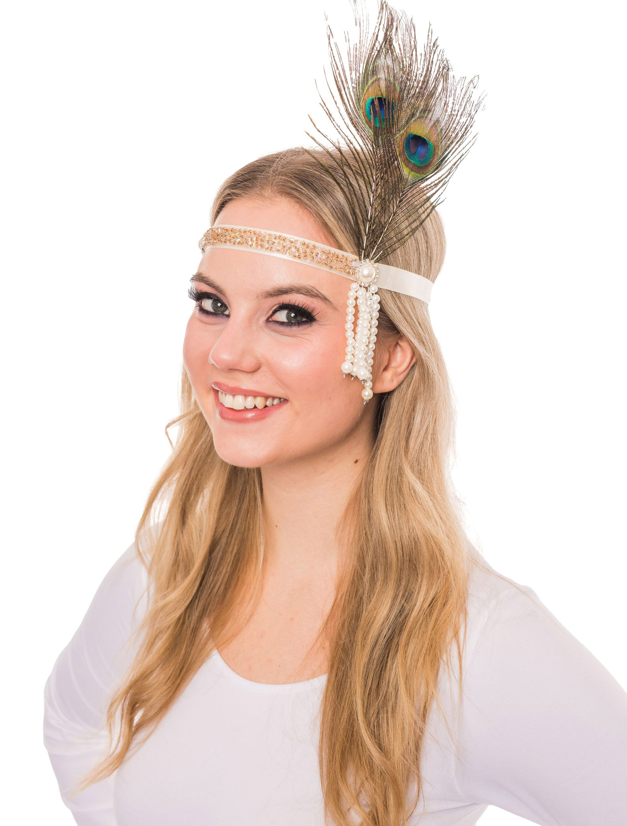 Haarband mit Quaste und Federn schwarz/gold