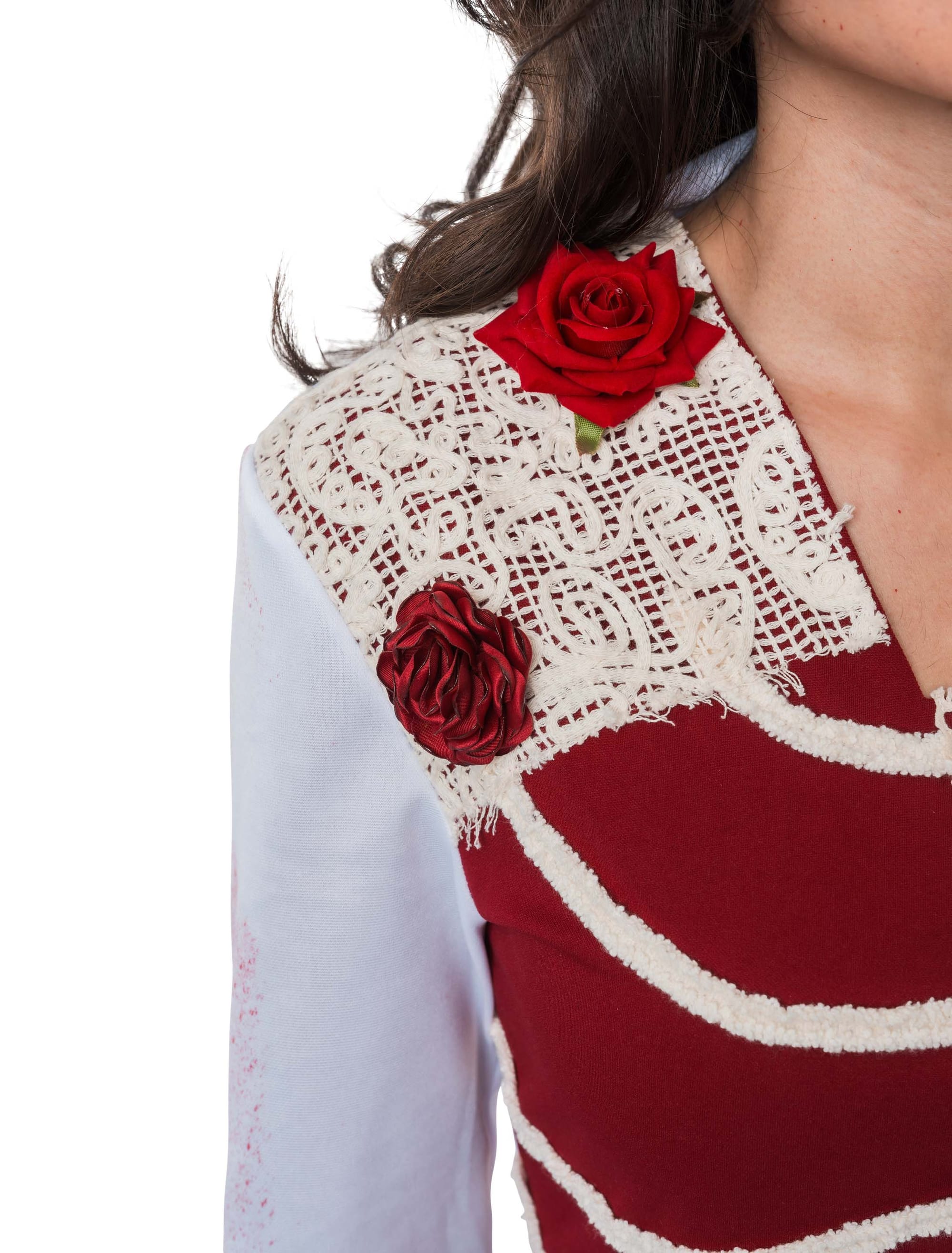 Kleid Knochen mit Rosen Damen rot/weiß S/M