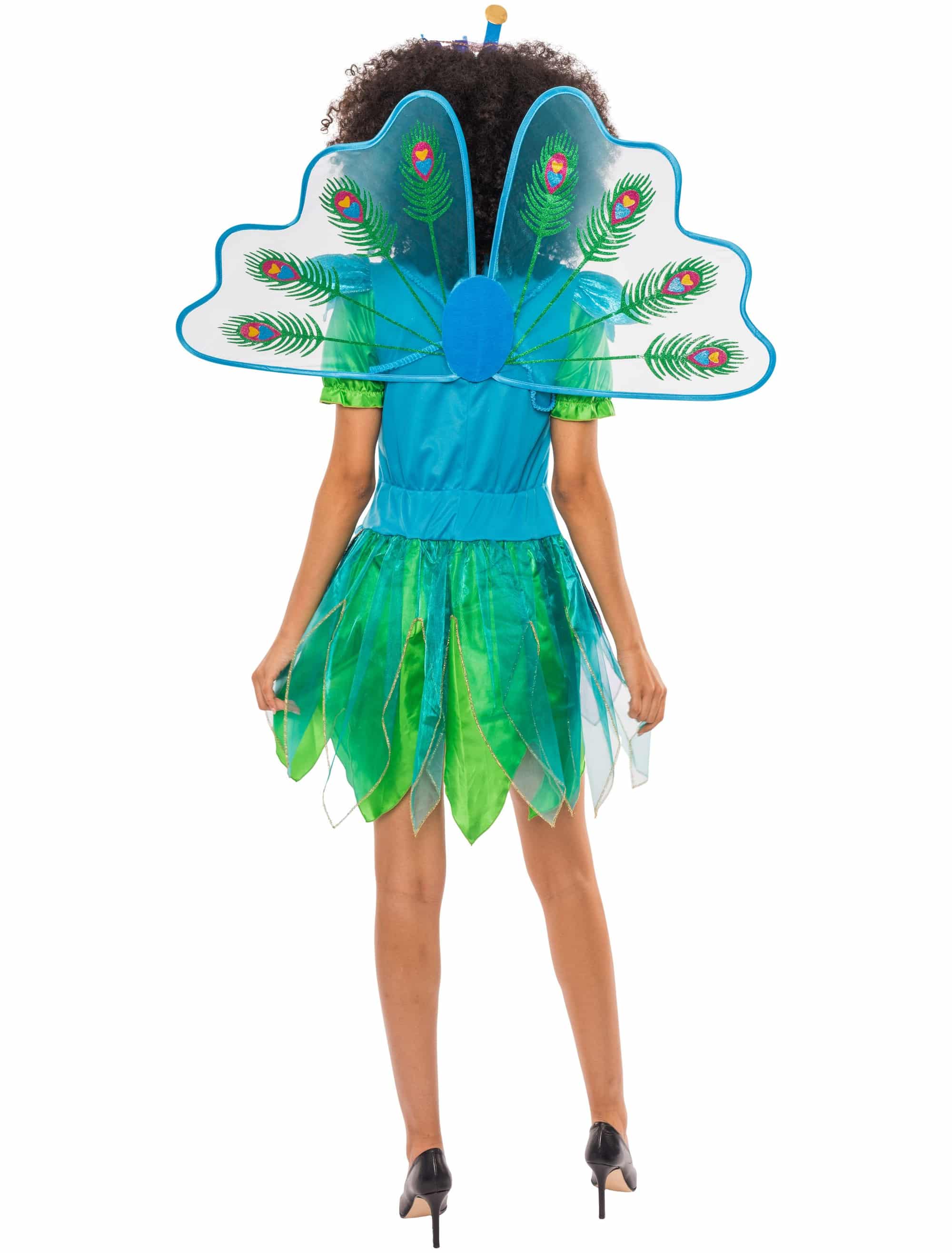 Kleid Pfau 2-tlg. Damen blau/grün 36-38