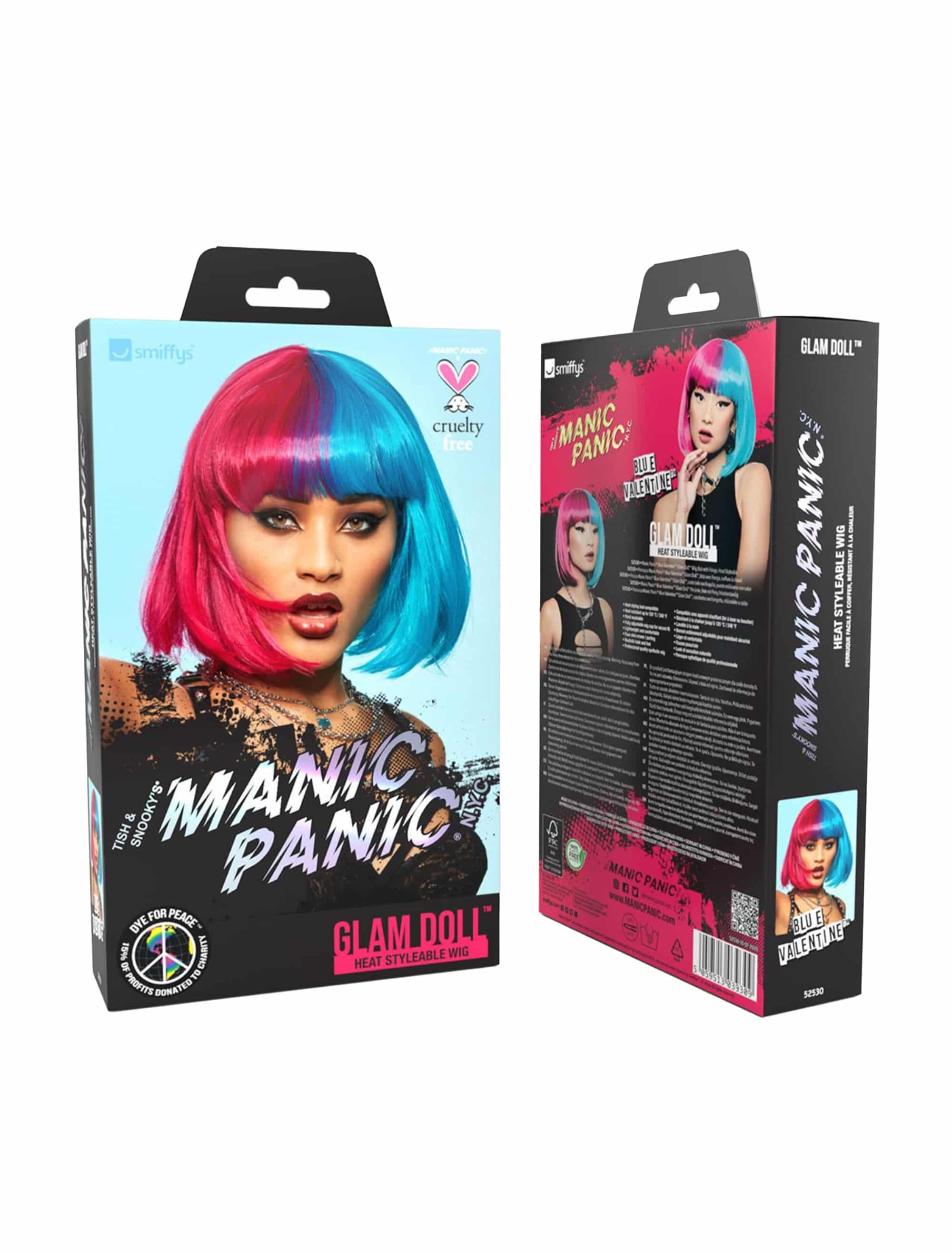 Perücke Bob mit Pony rot/blau