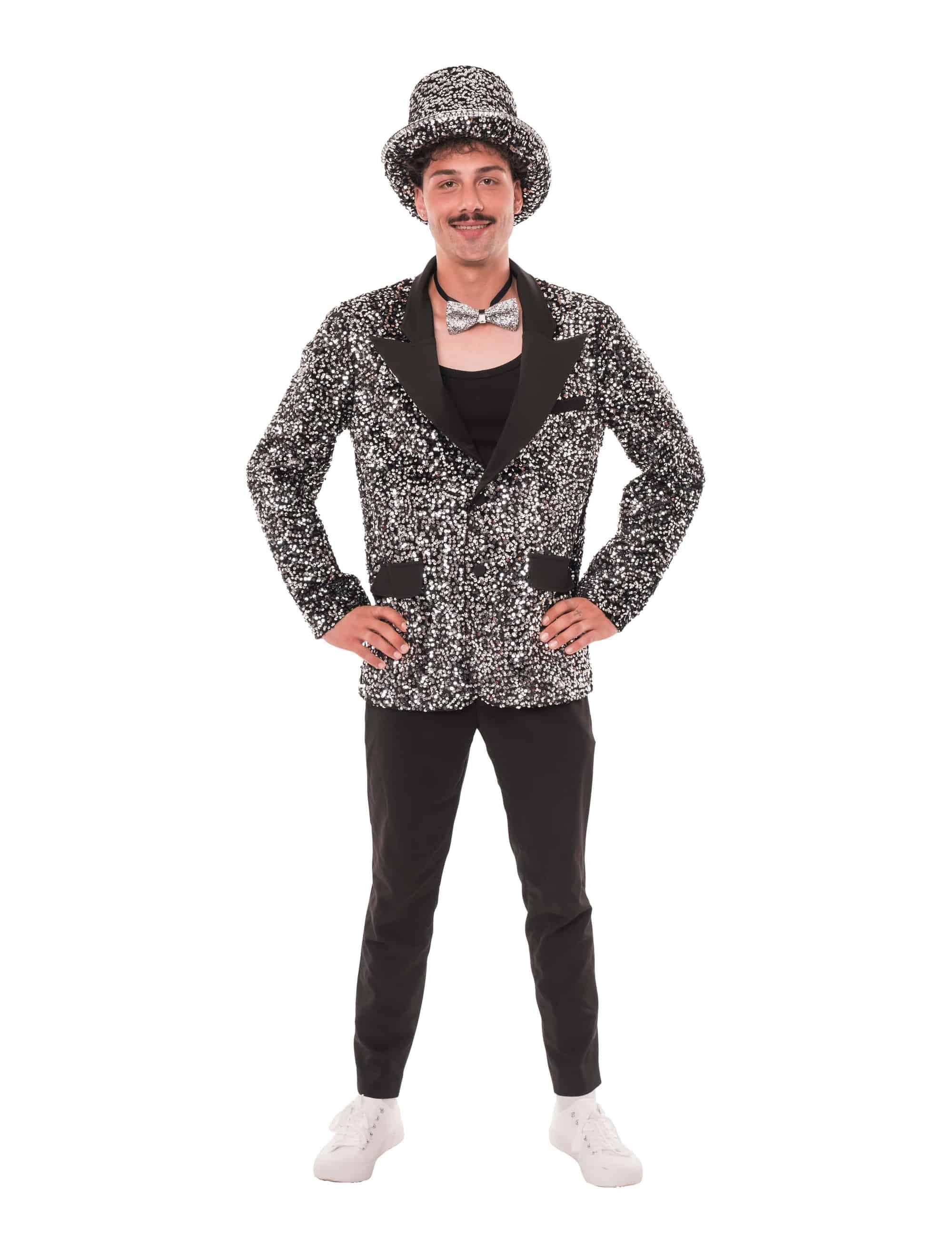 Jackett Pailletten Herren silber S