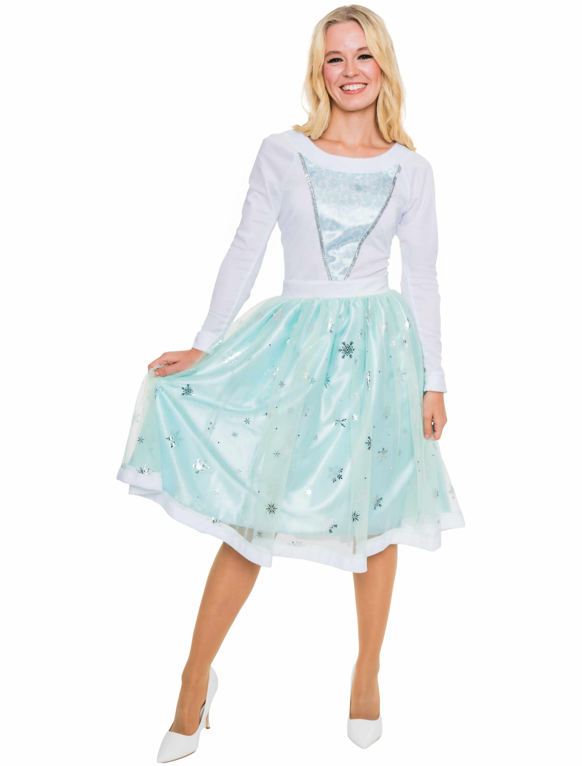 Kleid Eisprinzessin Damen türkis/weiß L