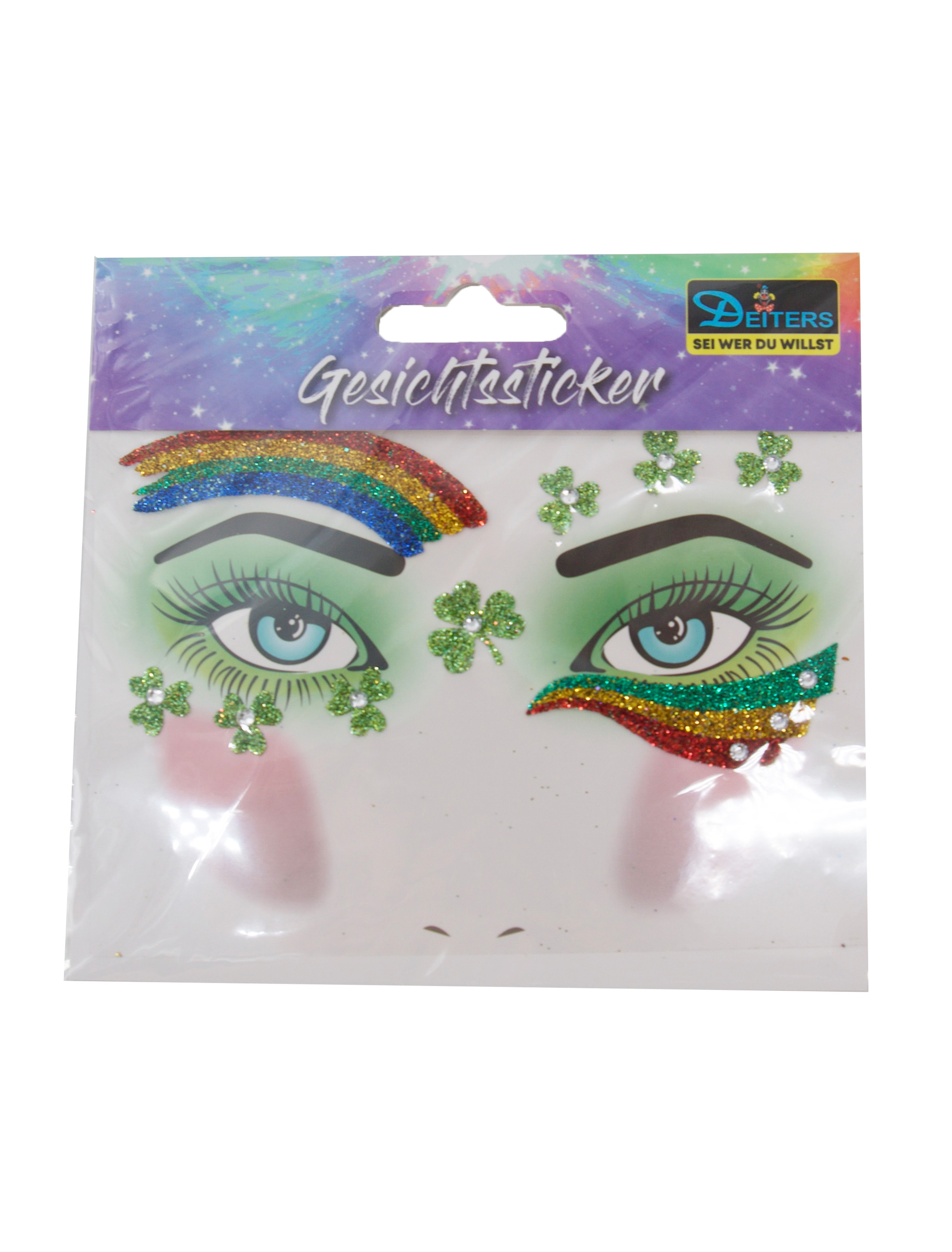 Gesichtssticker Kleeblatt bunt