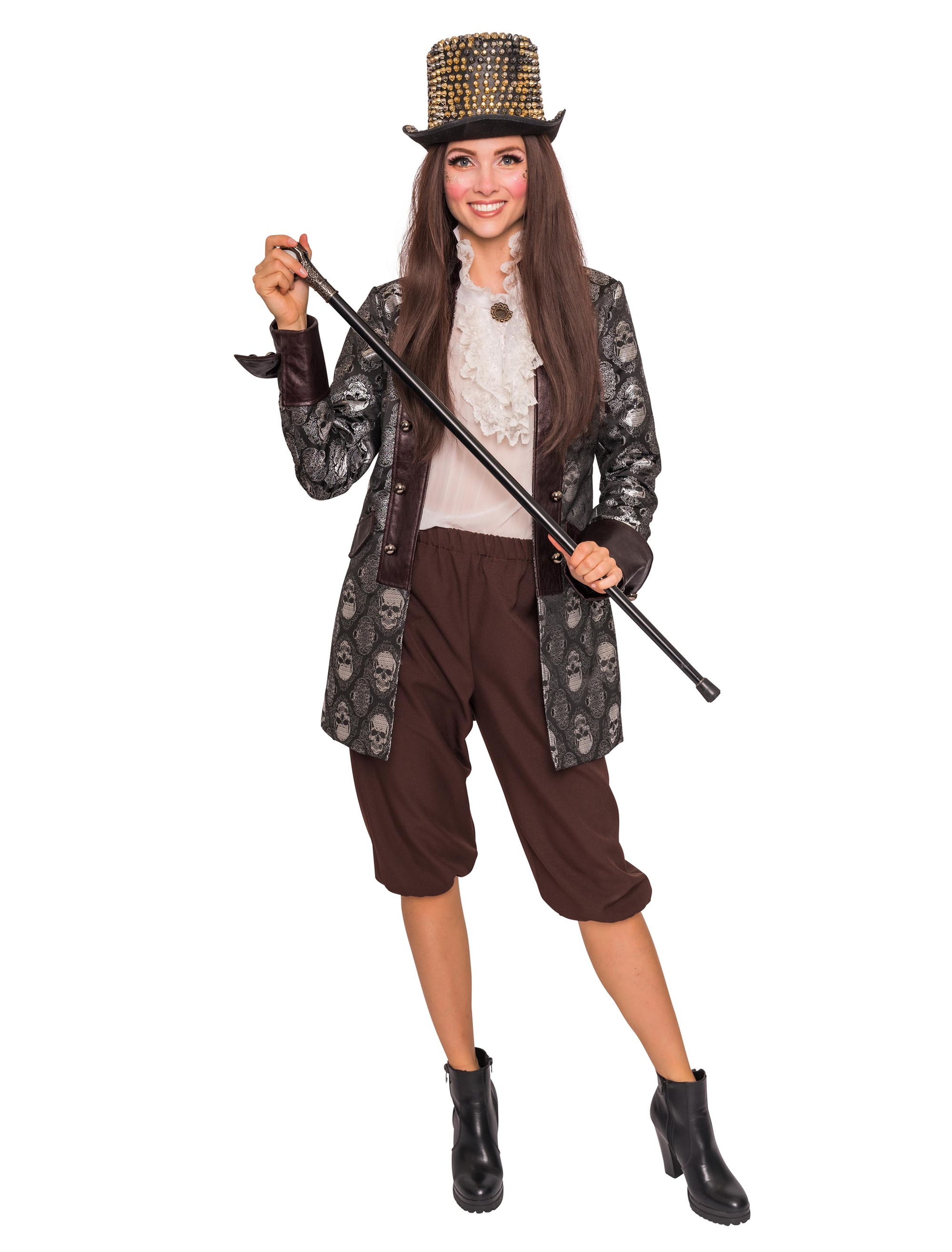 Jacke mit Totenköpfen Damen schwarz/silber M
