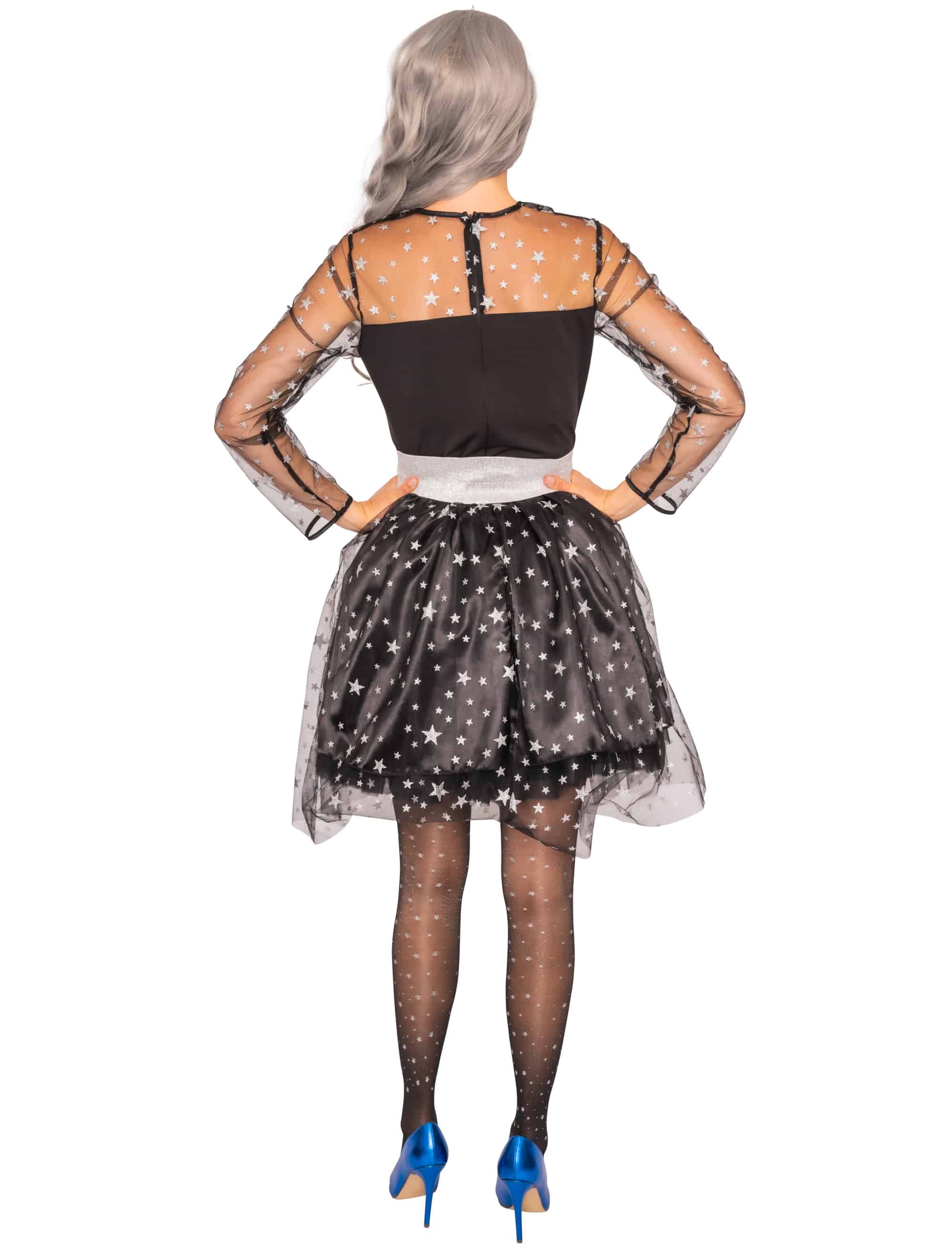 Kleid mit Sternen Damen schwarz/silber L