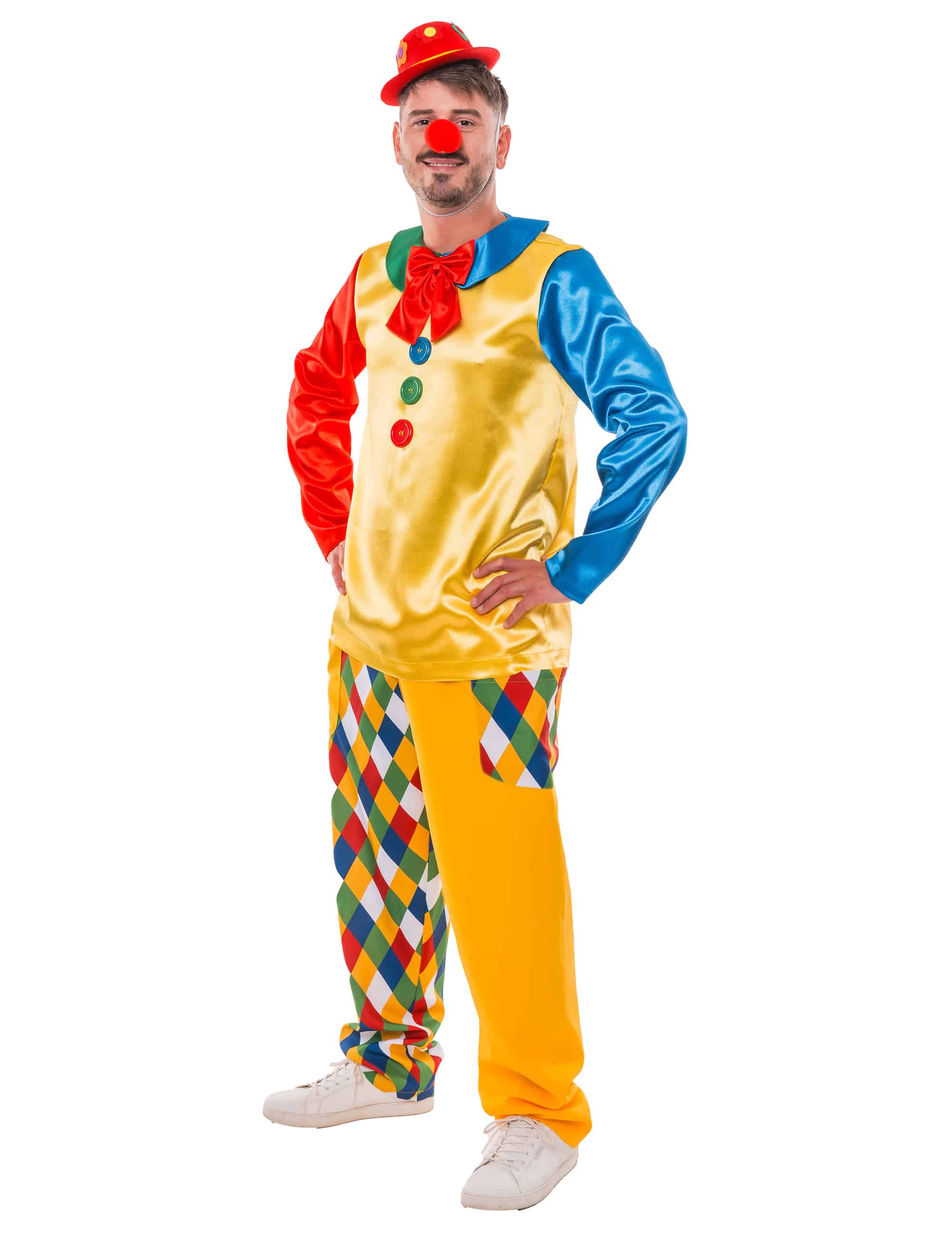 Oberteil Clown mit Knöpfen und Schleife bunt L/XL